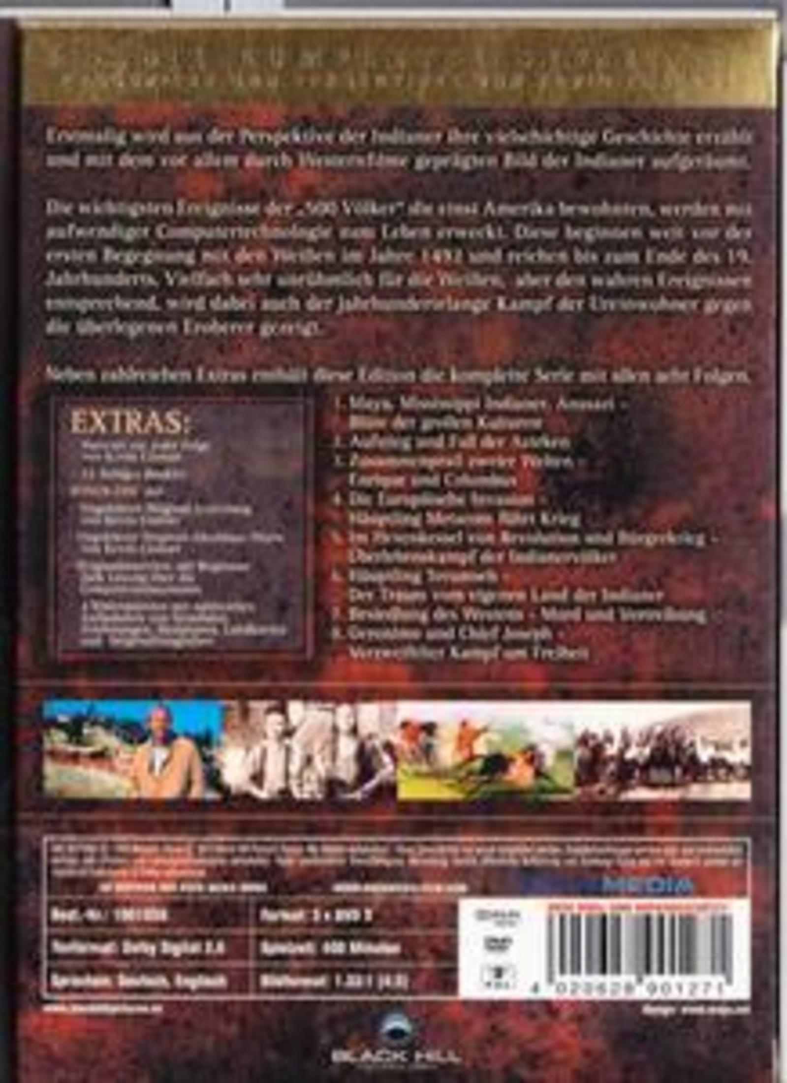 Retro di una custodia DVD con testo sui nativi americani ed extra.