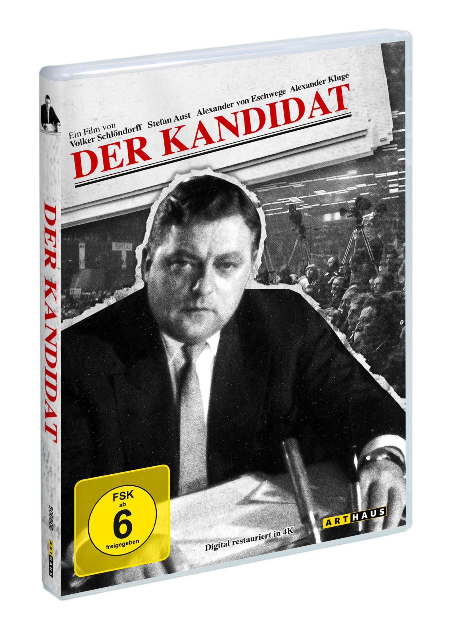 Copertina DVD: Ritratto in bianco e nero di un uomo, titolo "DER KANDIDAT".