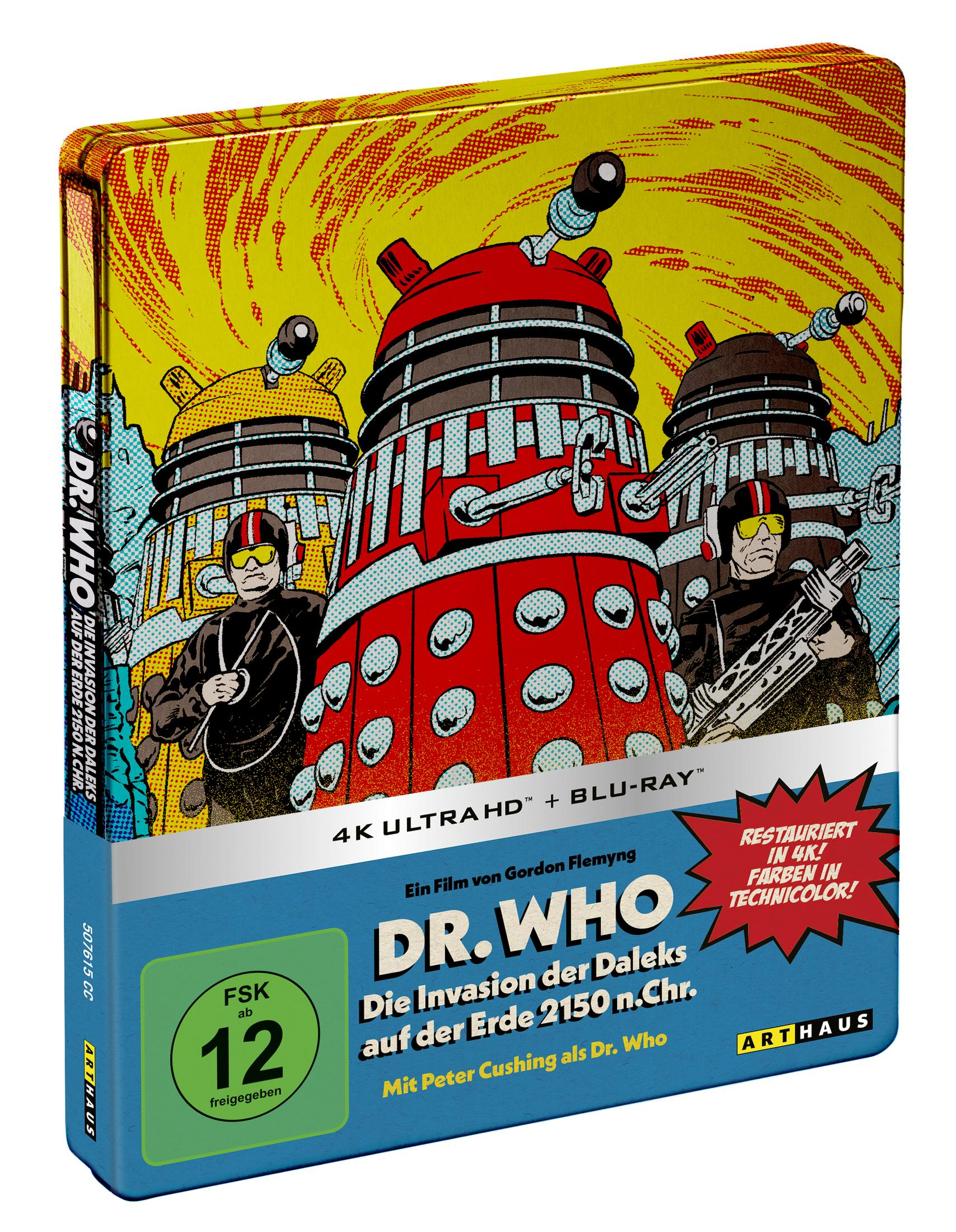 Dr. Who: Invasione dei Dalek sulla Terra 2150. Scatola stile fumetto con Dalek e uomini.