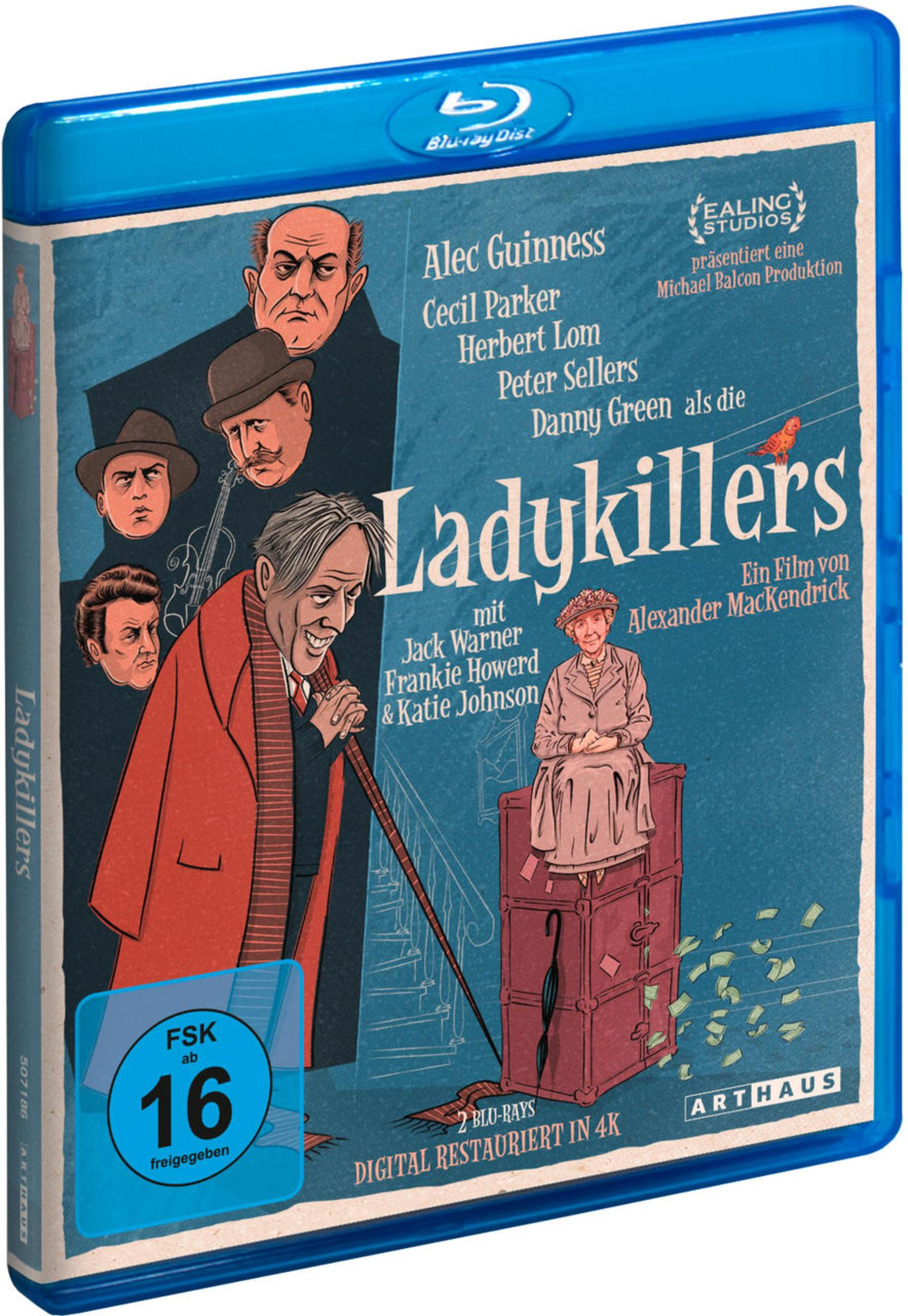 Copertina Blu-ray "Ladykillers" con personaggi illustrati e titolo del film.
