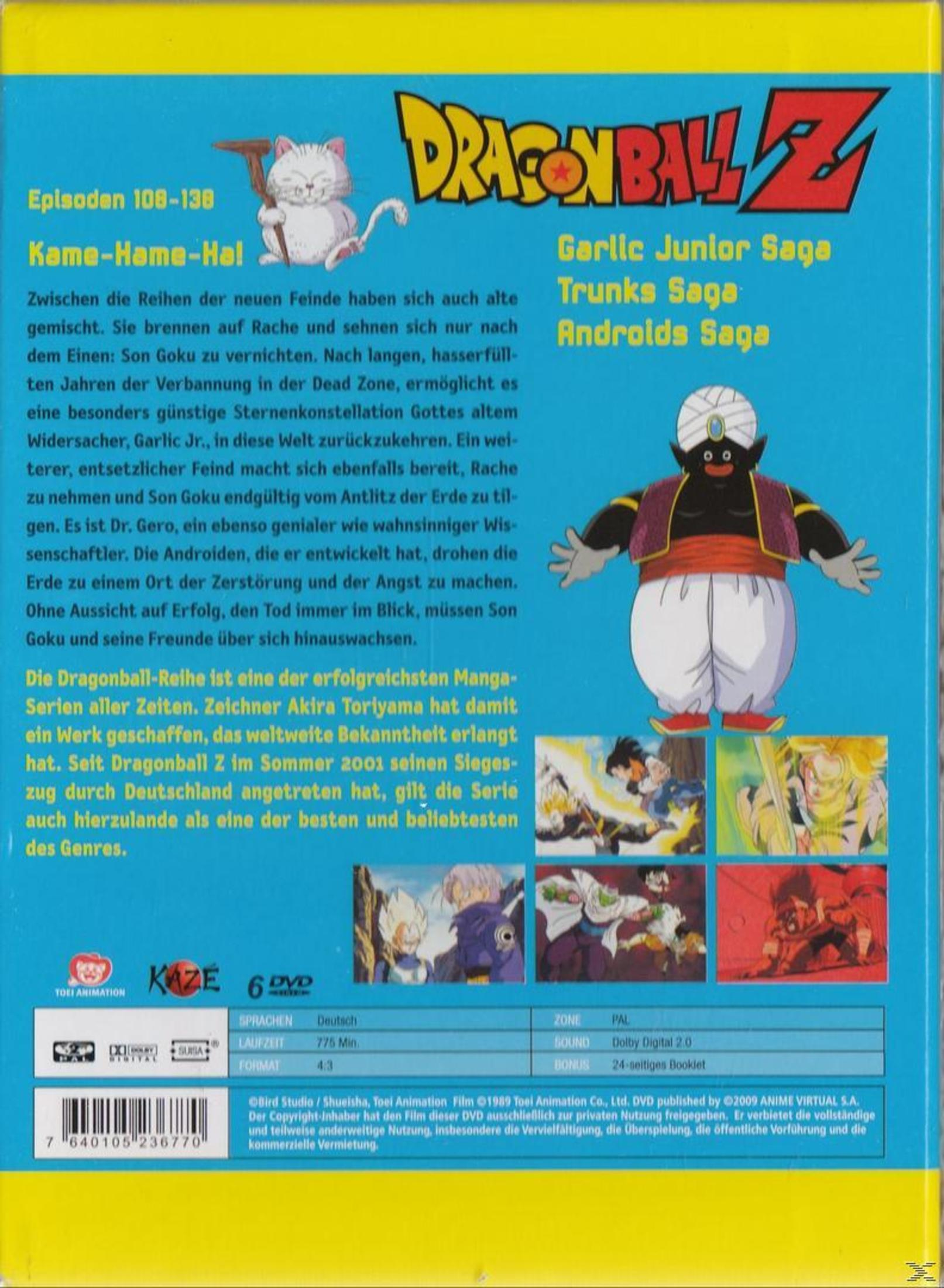 Custodia DVD Dragon Ball Z con gatto, personaggi e titoli in tedesco.