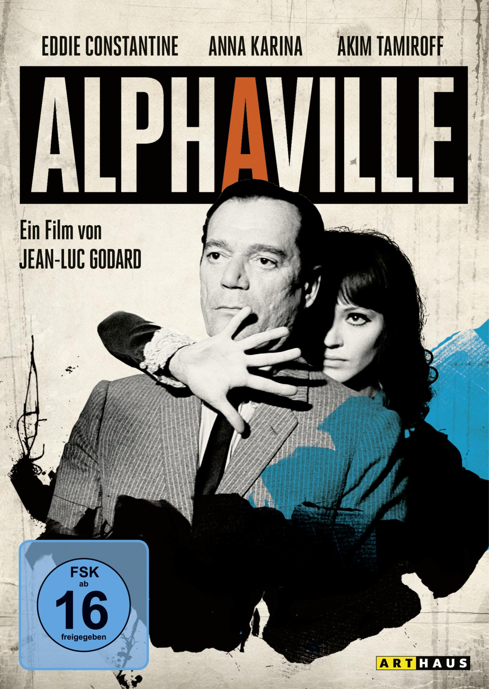 Poster del film Alphaville con Eddie Constantine e Anna Karina, FSK 16.