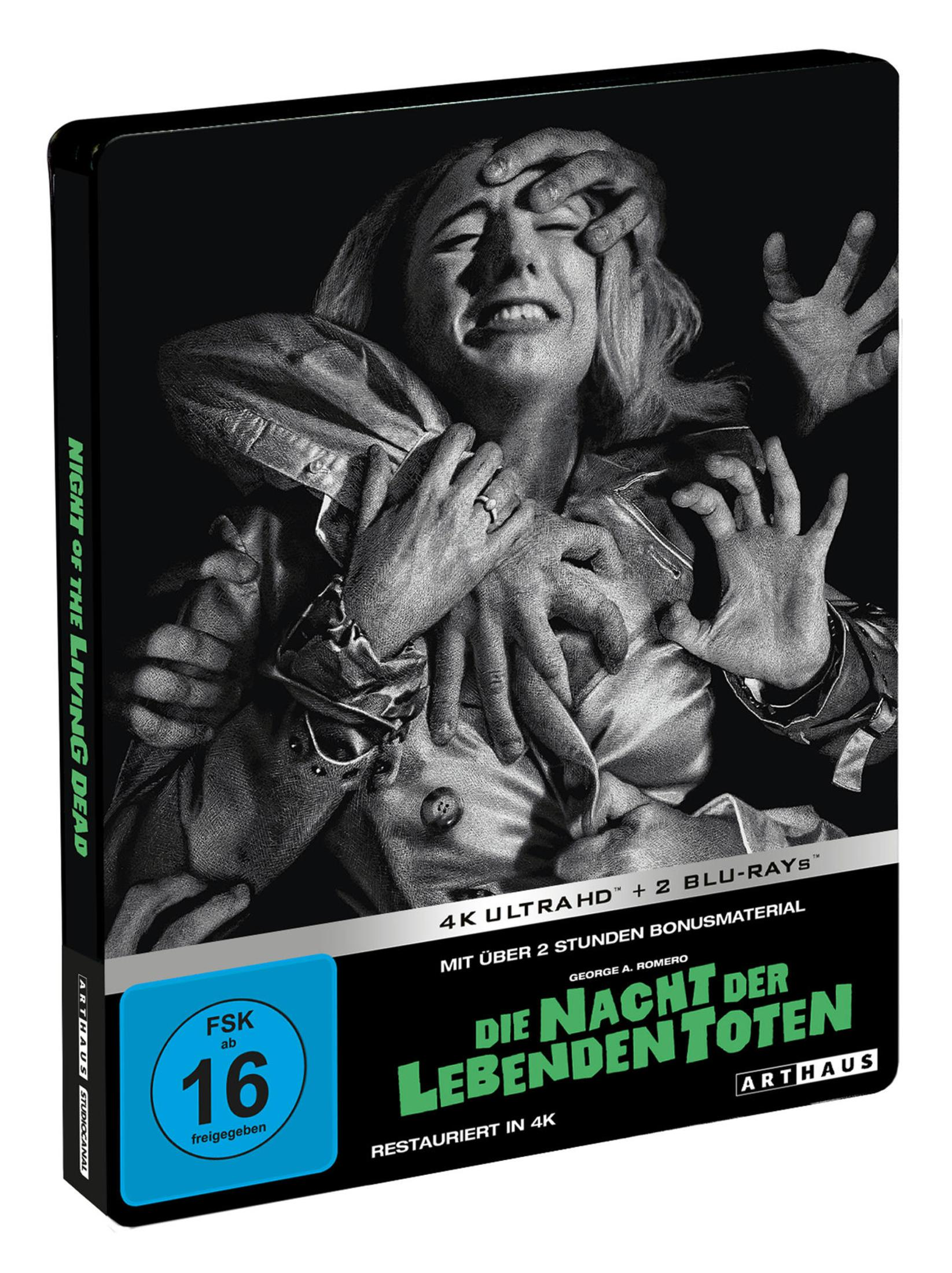 Un uomo afferra una donna che piange. Titoli visibili come 'Night of the Living Dead'.