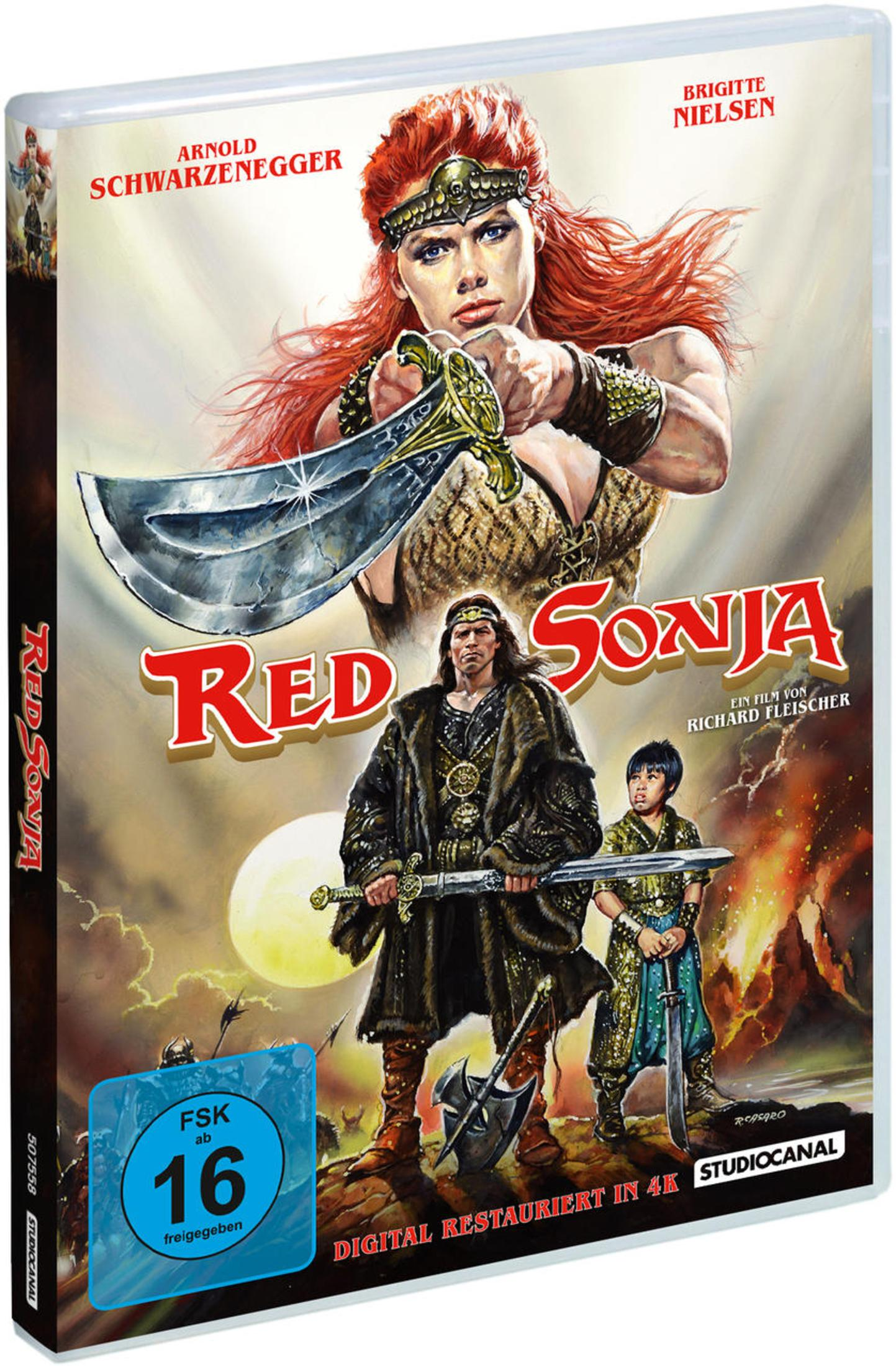 Copertina del film: Red Sonja con Arnold Schwarzenegger e Brigitte Nielsen.
