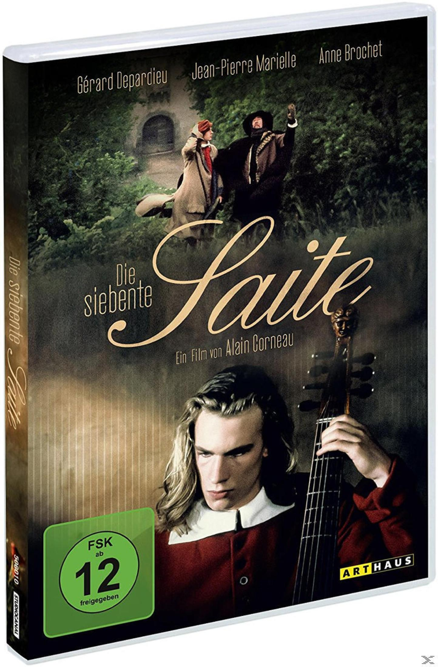 Poster del film: Uomo con violoncello, logo FSK 12, titolo 'Die siebente Saite'.