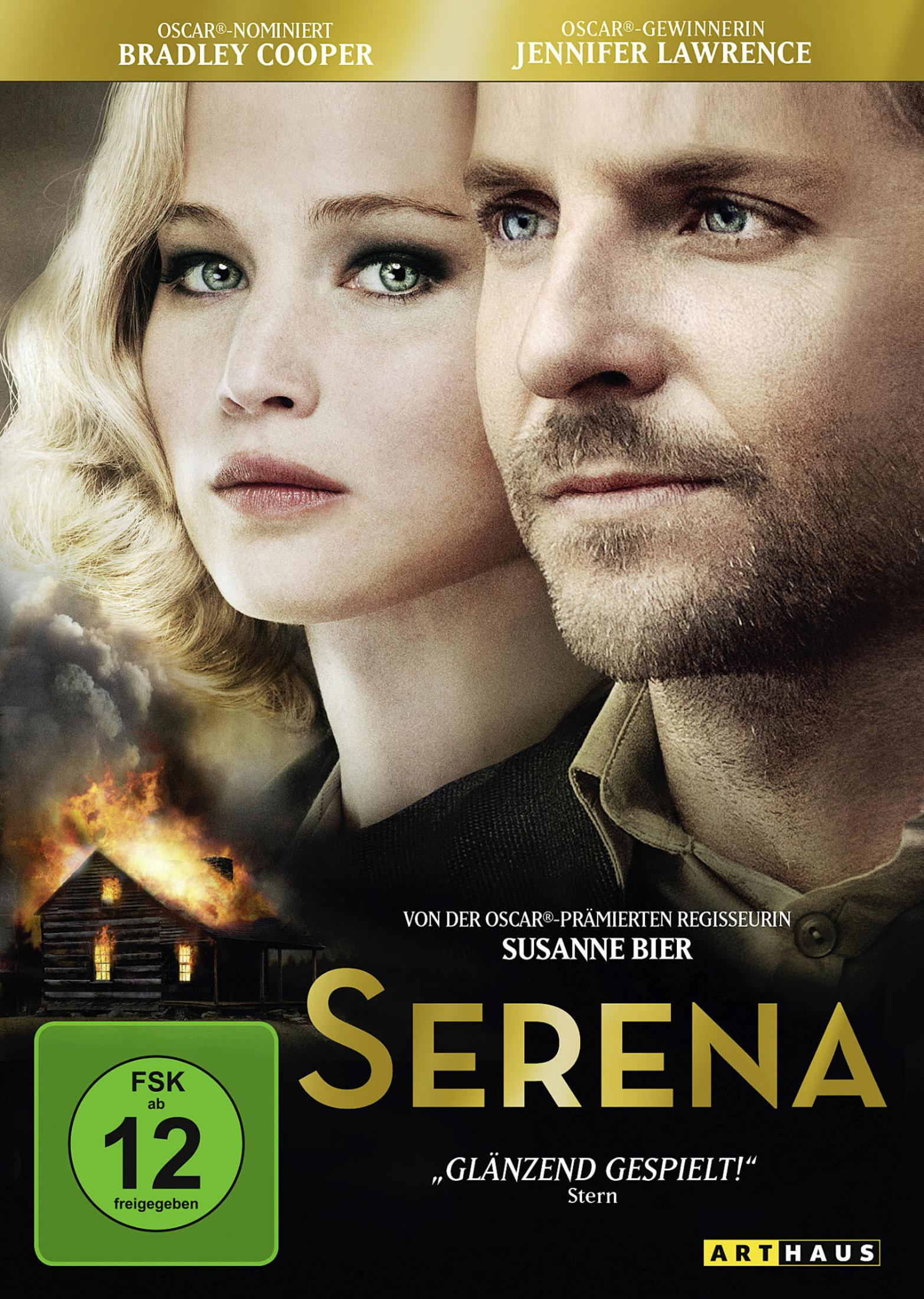 Poster del film con Bradley Cooper e Jennifer Lawrence, casa in fiamme sullo sfondo.