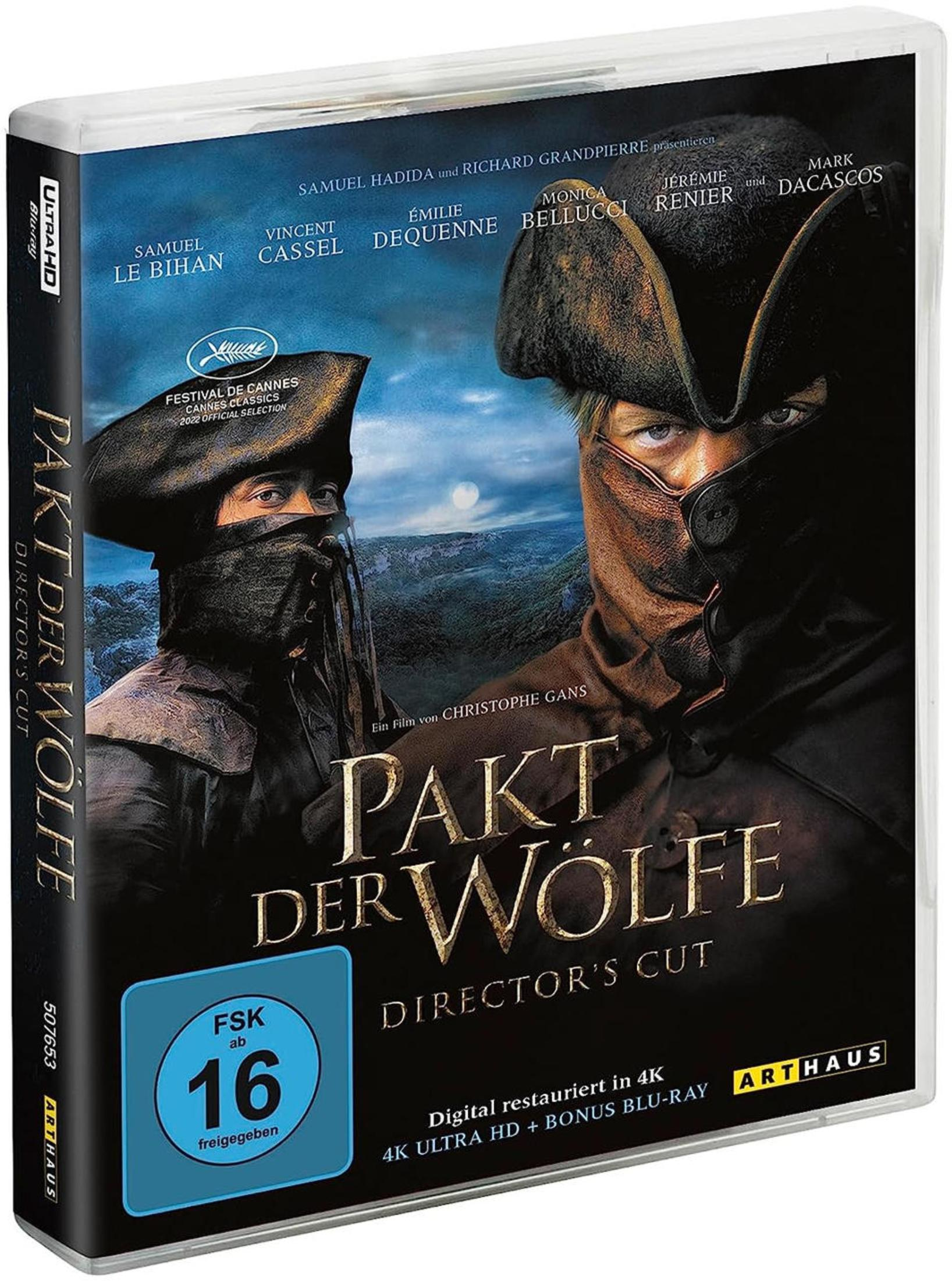 Copertina film: "Pakt der Wölfe" Director's Cut, con due uomini mascherati.