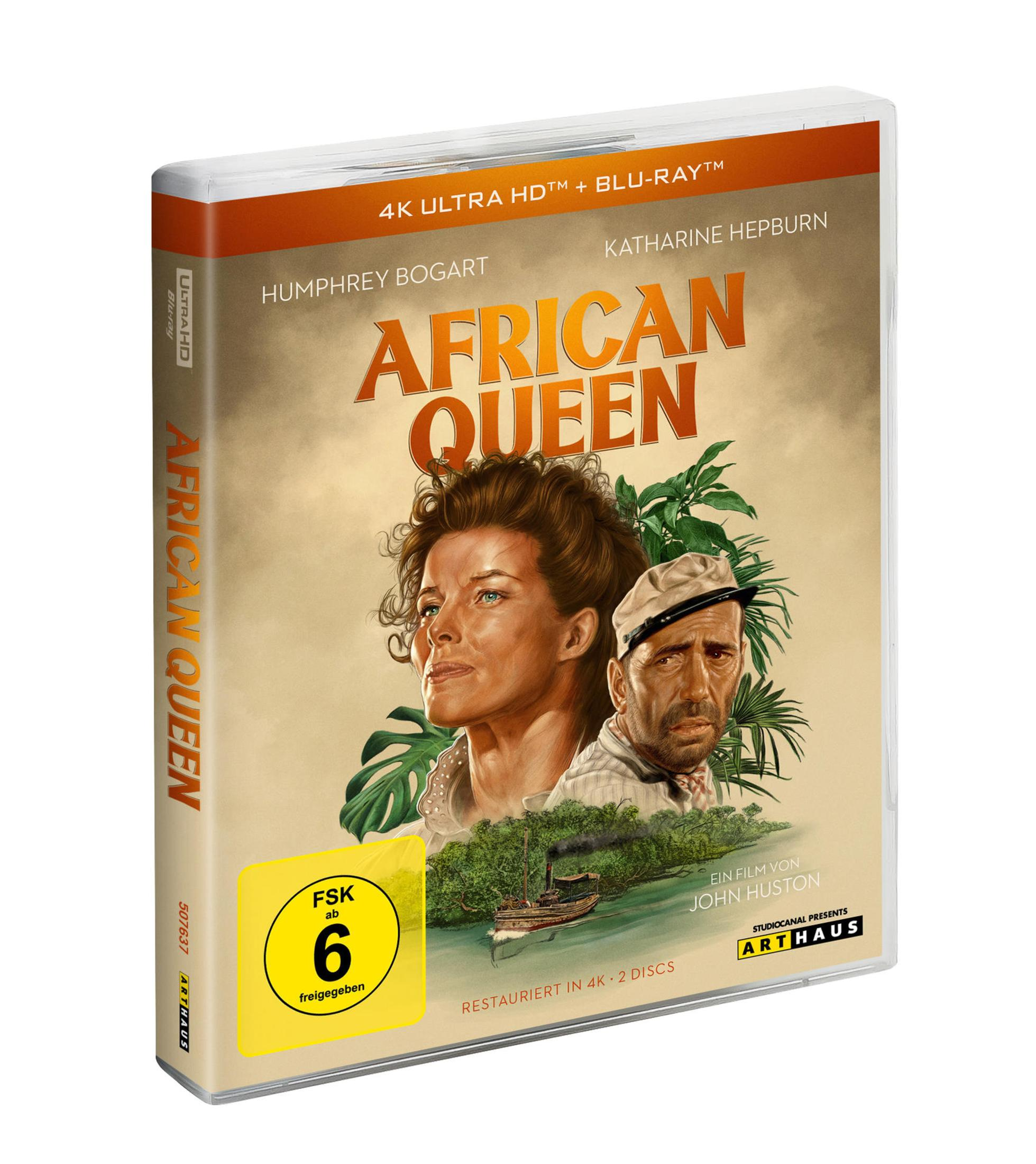 Custodia Blu-ray African Queen con Bogart & Hepburn, barca a vapore su fiume.