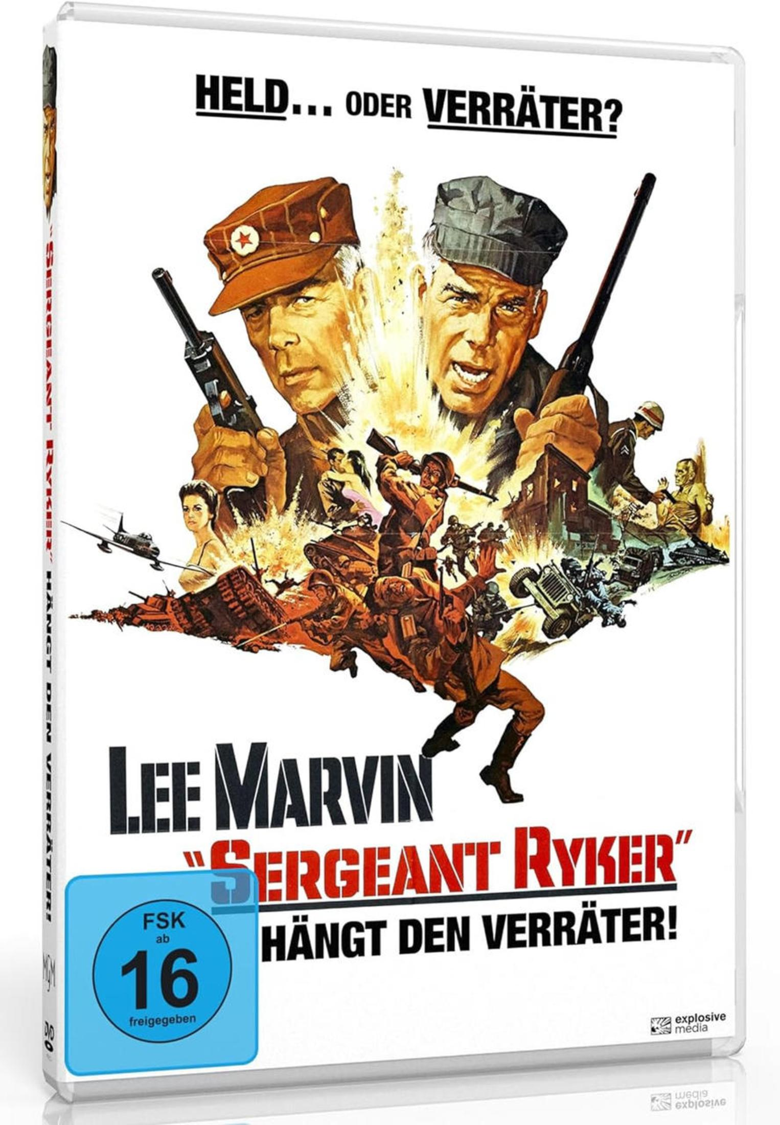 Poster del film con soldati, aerei e carri armati in combattimento. Titolo: Sergeant Ryker.