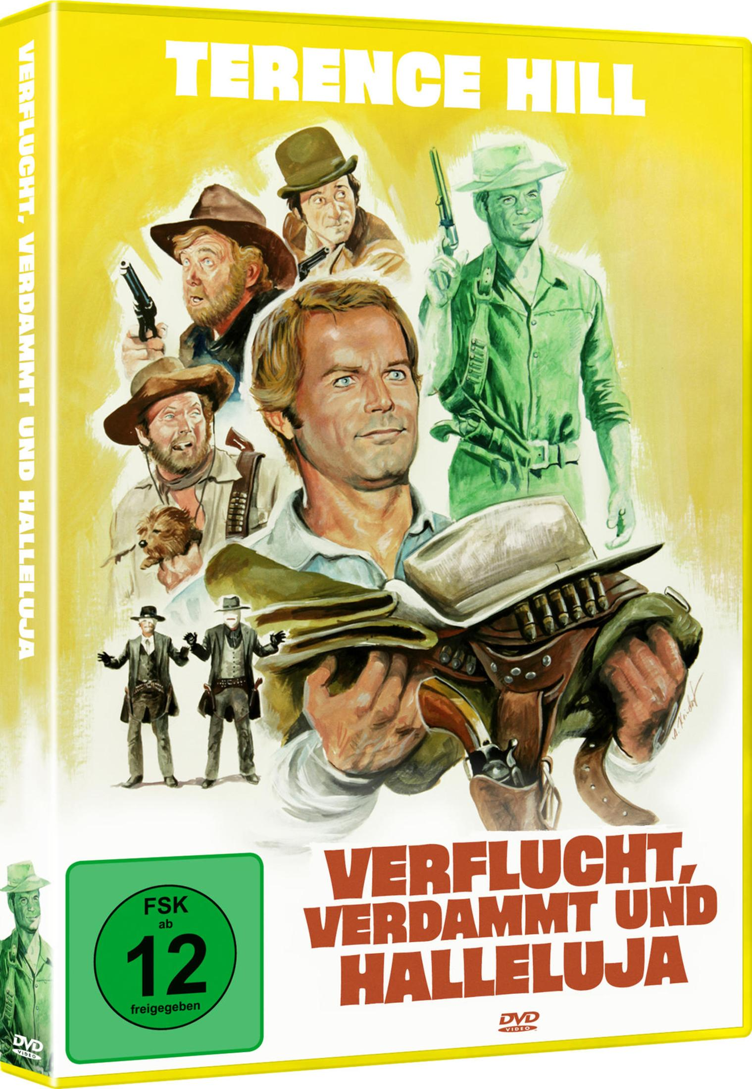 Poster di film western con Terence Hill e altri cowboy, con pistole.