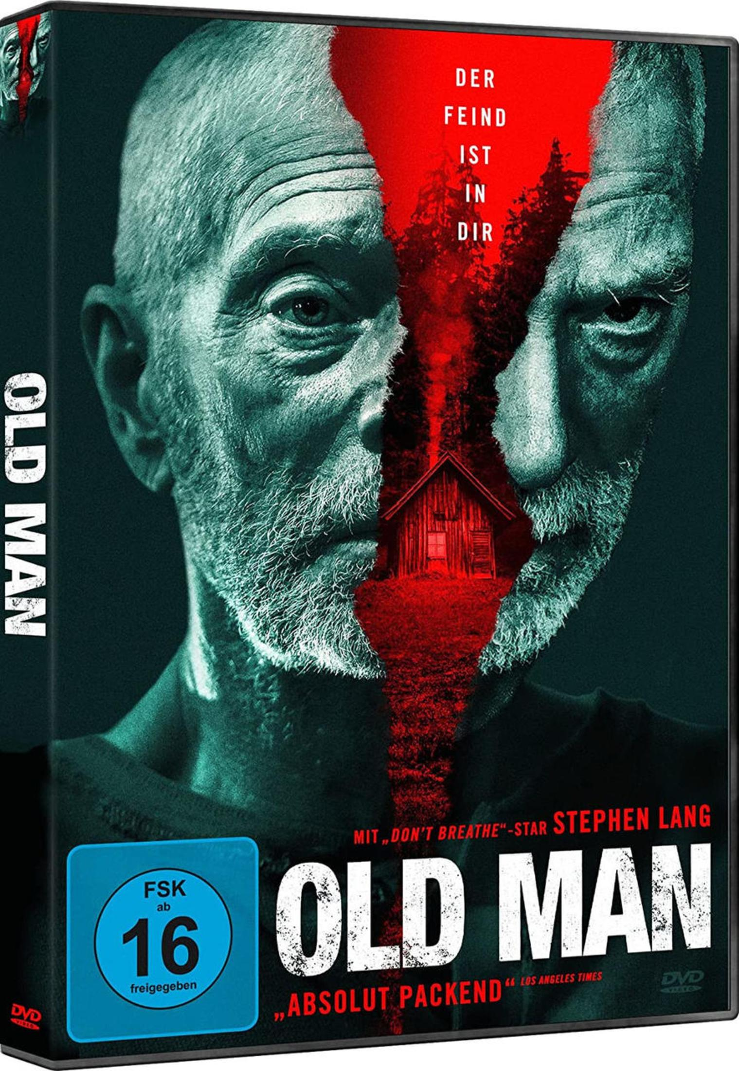 Copertina DVD: Primo piano di un uomo anziano con vernice rossa sul viso.