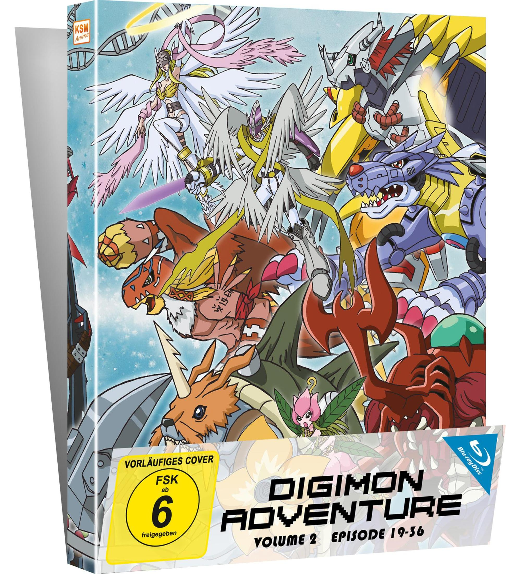 Copertina Blu-ray Digimon Adventure con molti personaggi Digimon e sigillo FSK.
