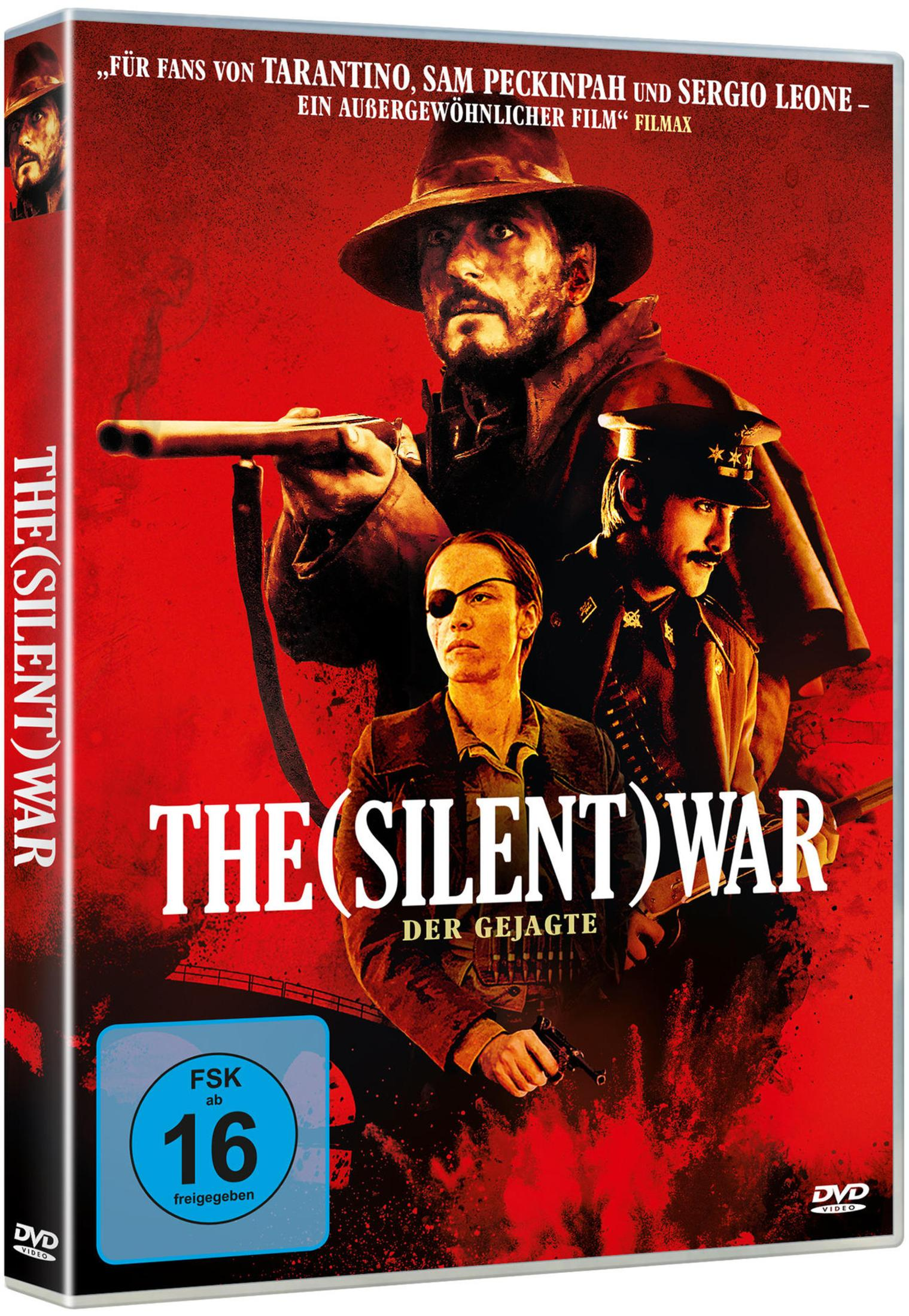 Copertina DVD di 'The Silent War' con tre persone su sfondo rosso.