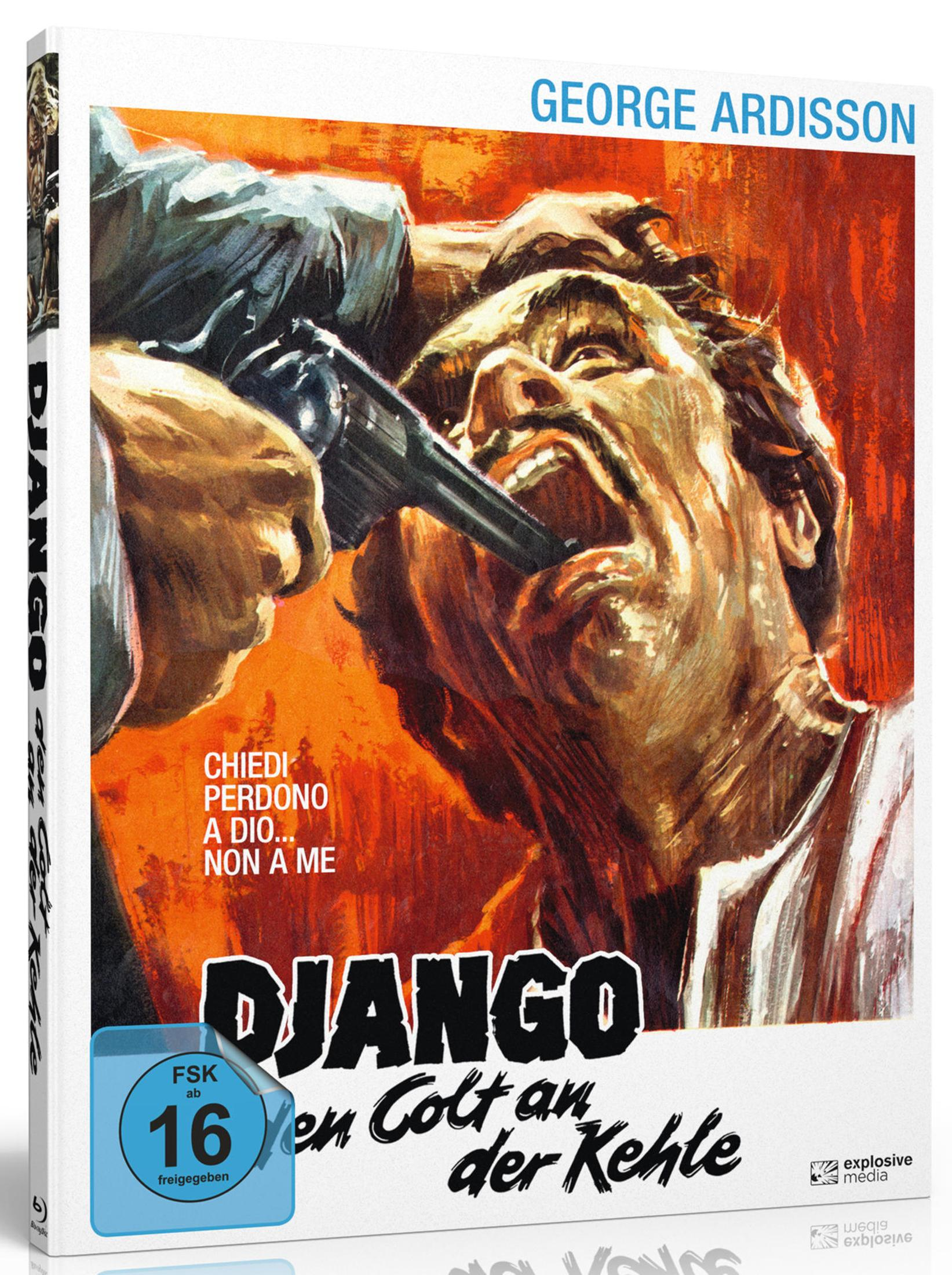 Un uomo minacciato con una pistola. Poster del film "Django".