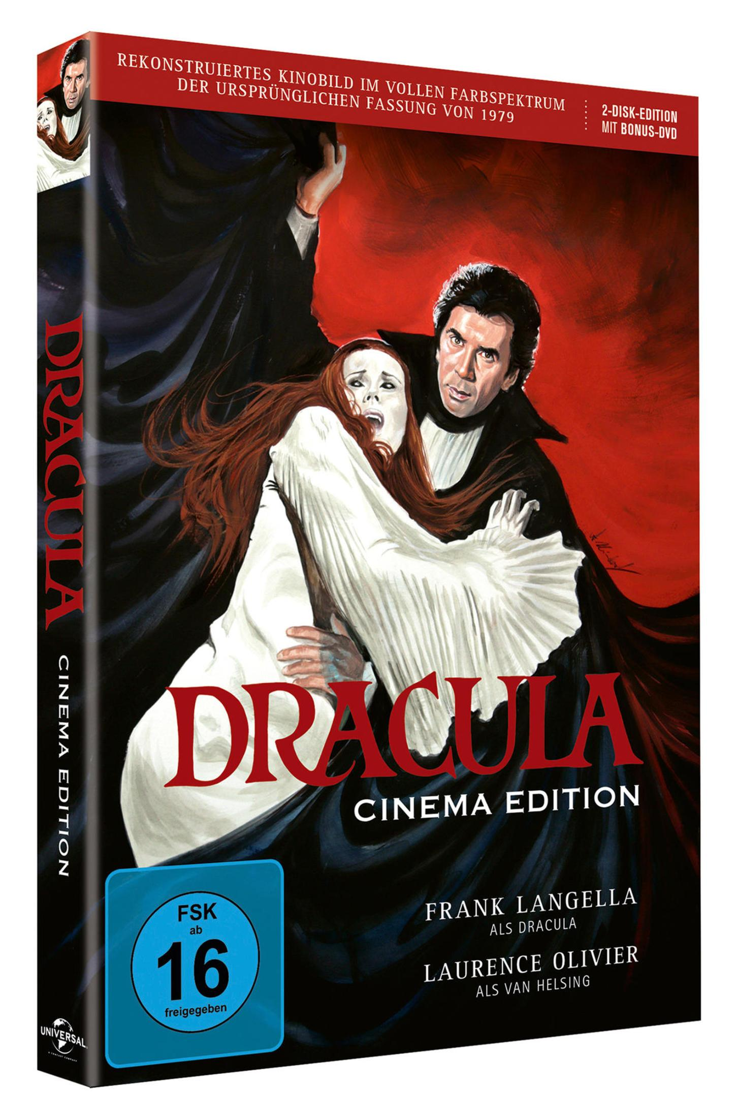 Copertina film Dracula: Uomo in mantello nero tiene donna. Titolo e FSK 16.