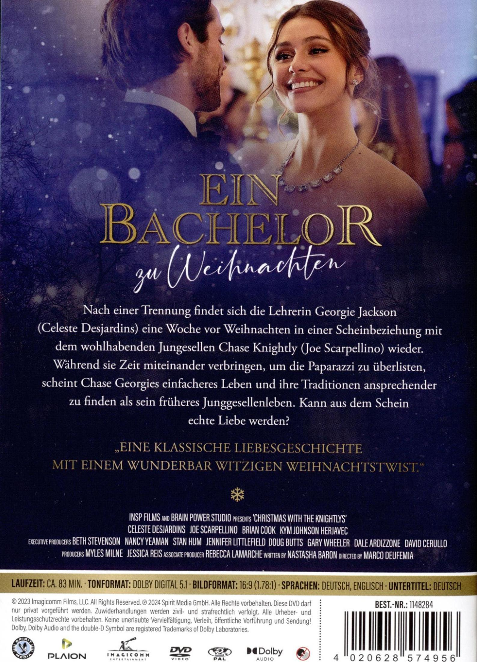 Poster del film con donna sorridente e uomo in giacca, titolo 'Ein Bachelor zu Weihnachten'.
