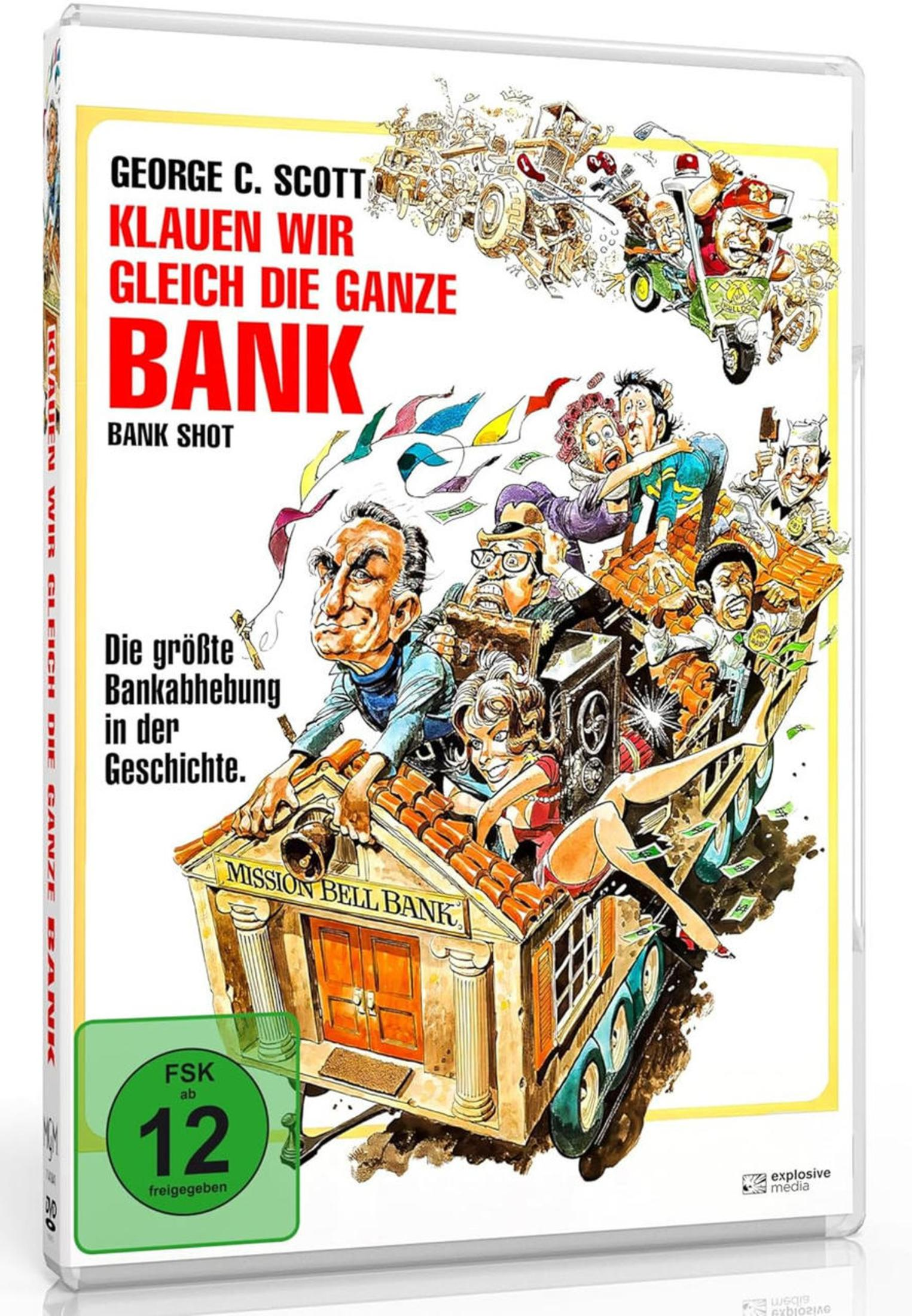 Una caricatura mostra una banca rubata da un gruppo di persone su un veicolo.