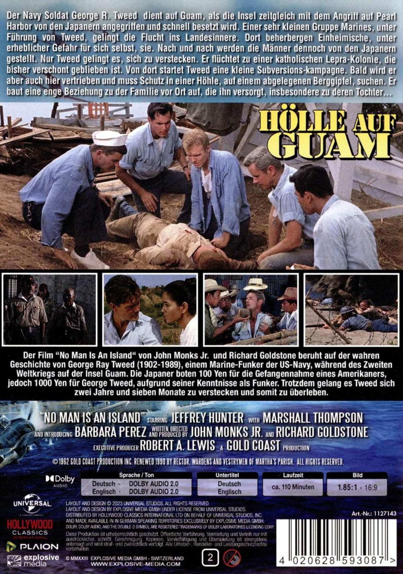 Poster del film con titolo "Inferno su Guam", attori e testo.