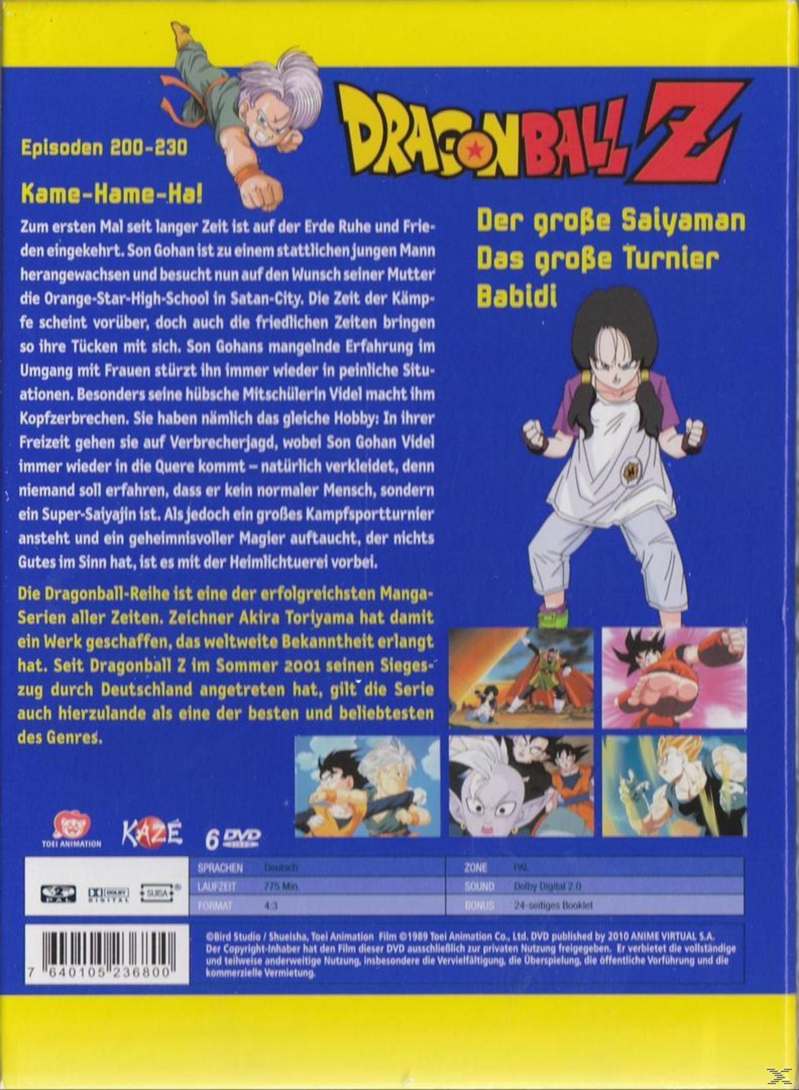 Retro copertina DVD Dragon Ball Z con titoli episodi, personaggi e dettagli.