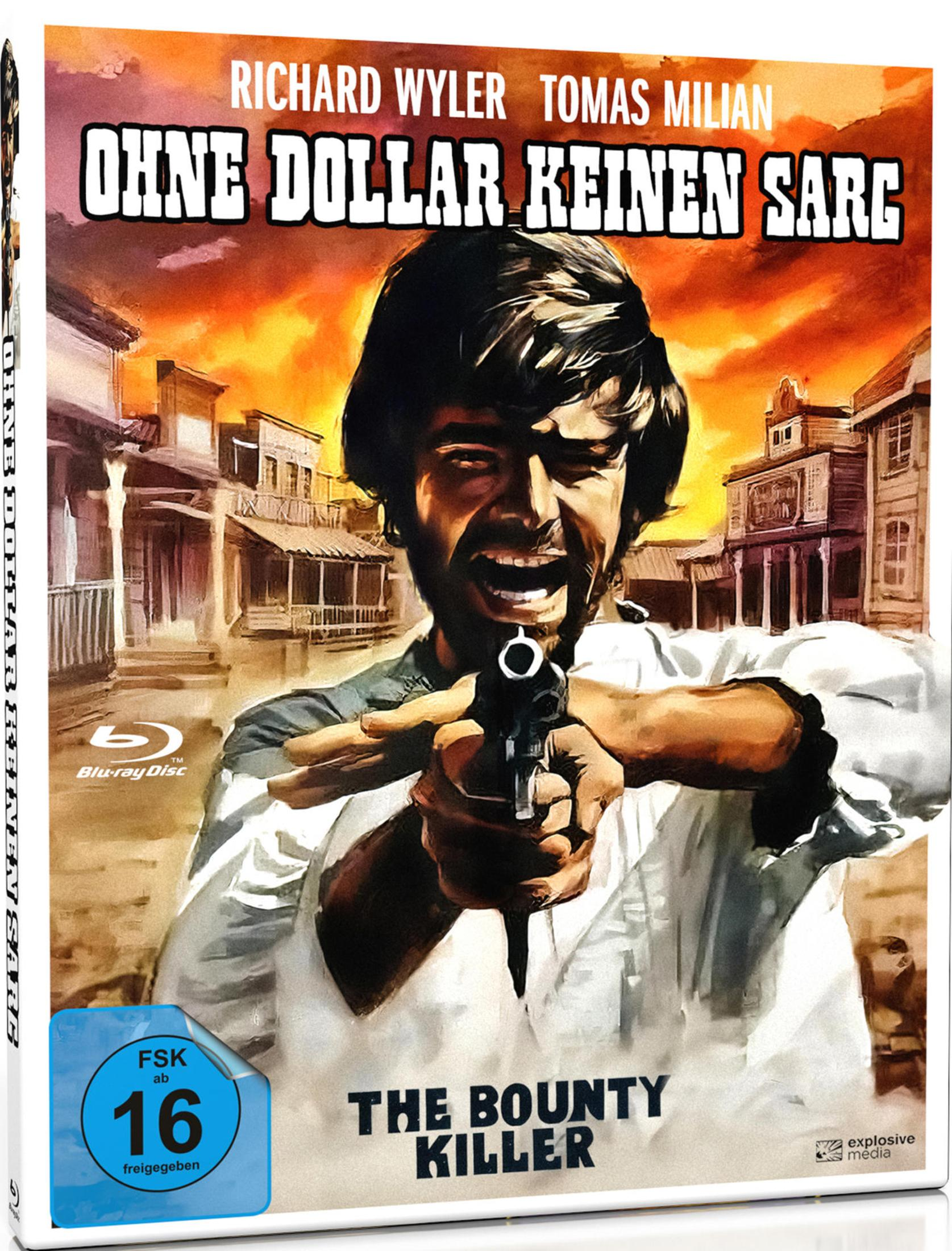 Un uomo nel West punta una pistola, con una città e logo Blu-ray sullo sfondo.