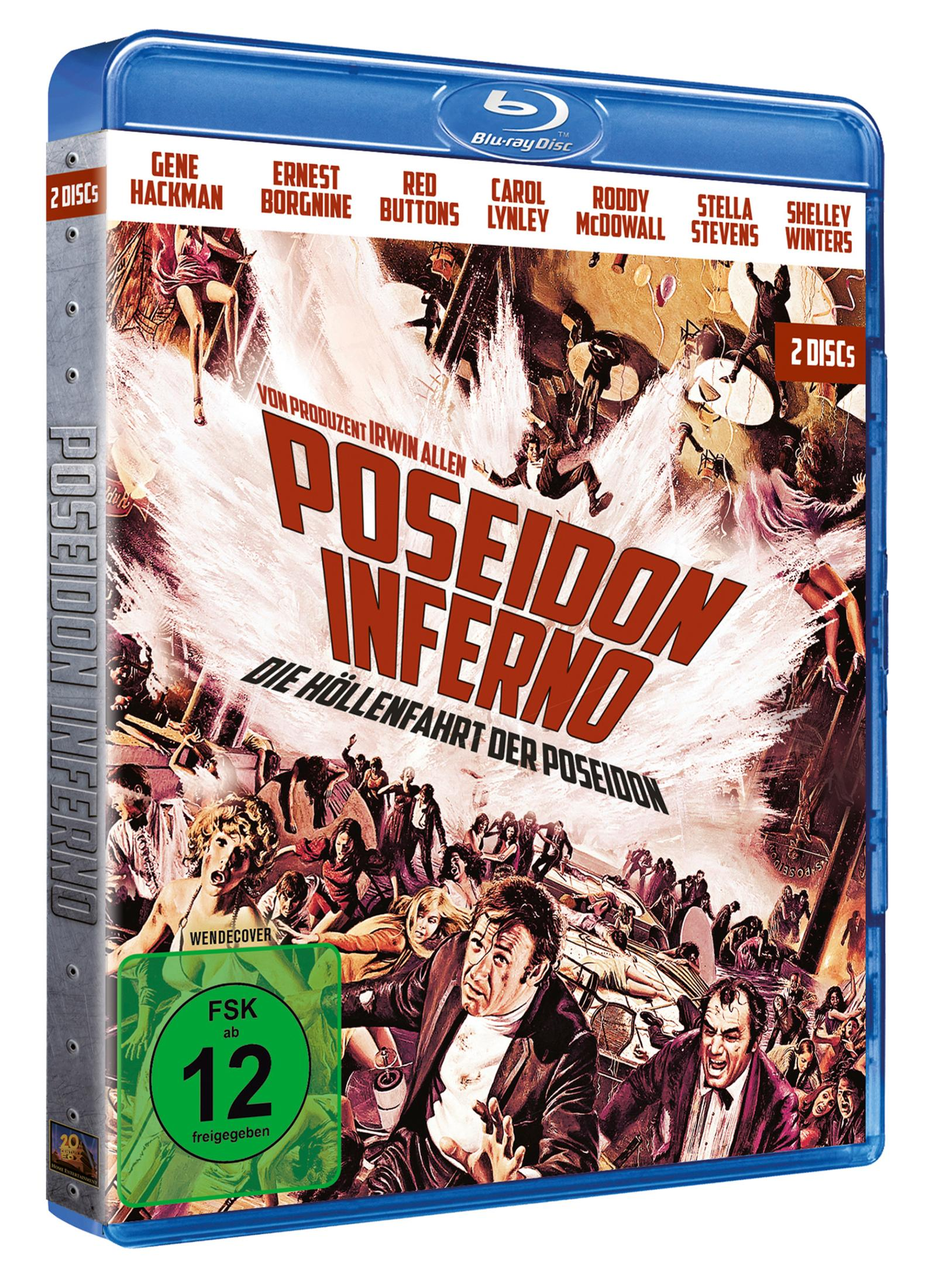 Copertina Blu-ray di Poseidon Inferno con scene di panico e distruzione.