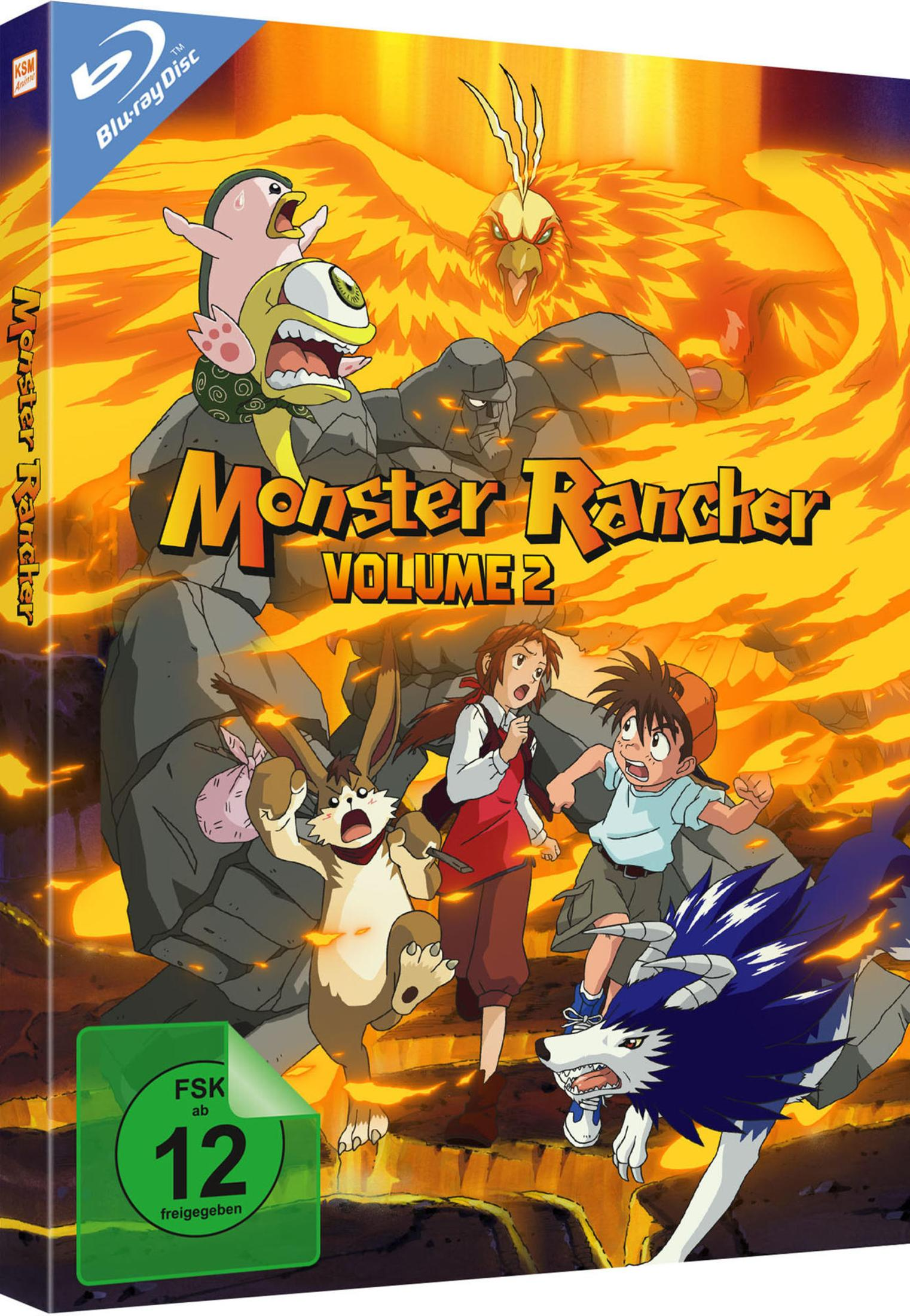 Copertina anime: Monster Rancher Vol. 2 con bambini, mostri e una fenice.