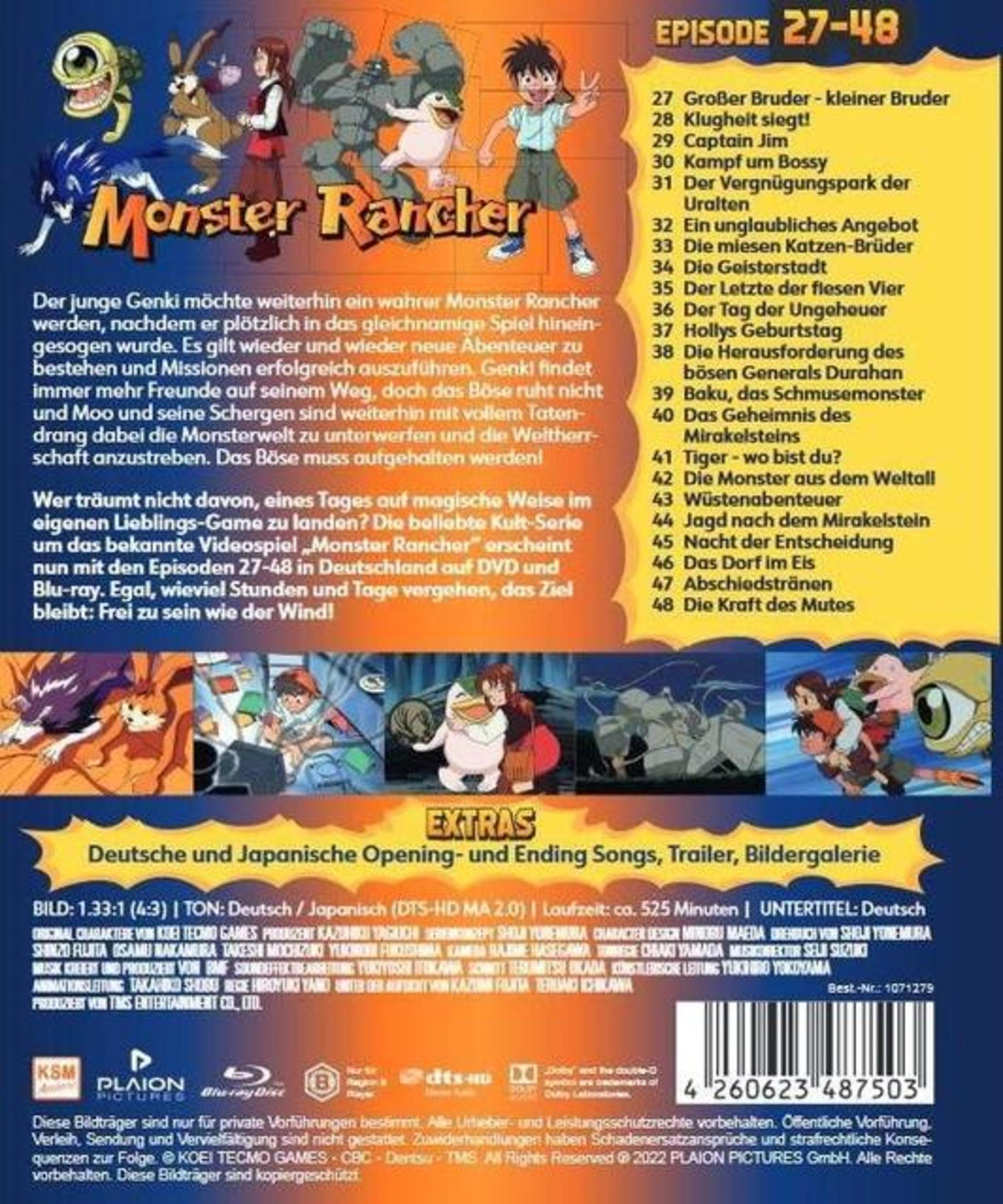 Copertina anime con mostri e personaggi, titolo "Monster Rancher".