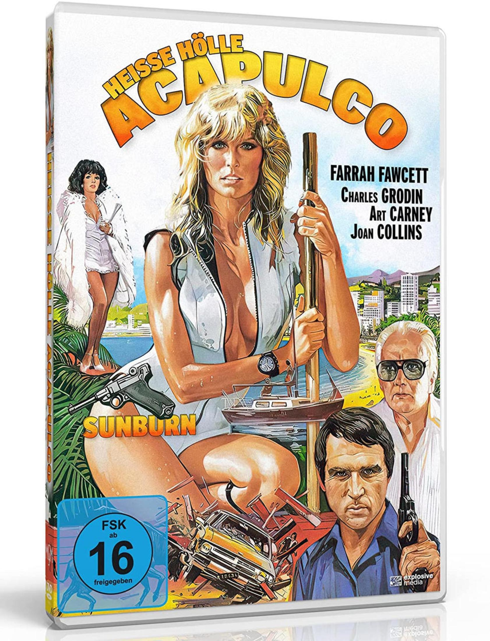Poster del film con Farrah Fawcett, barca, auto distrutta e montagne.