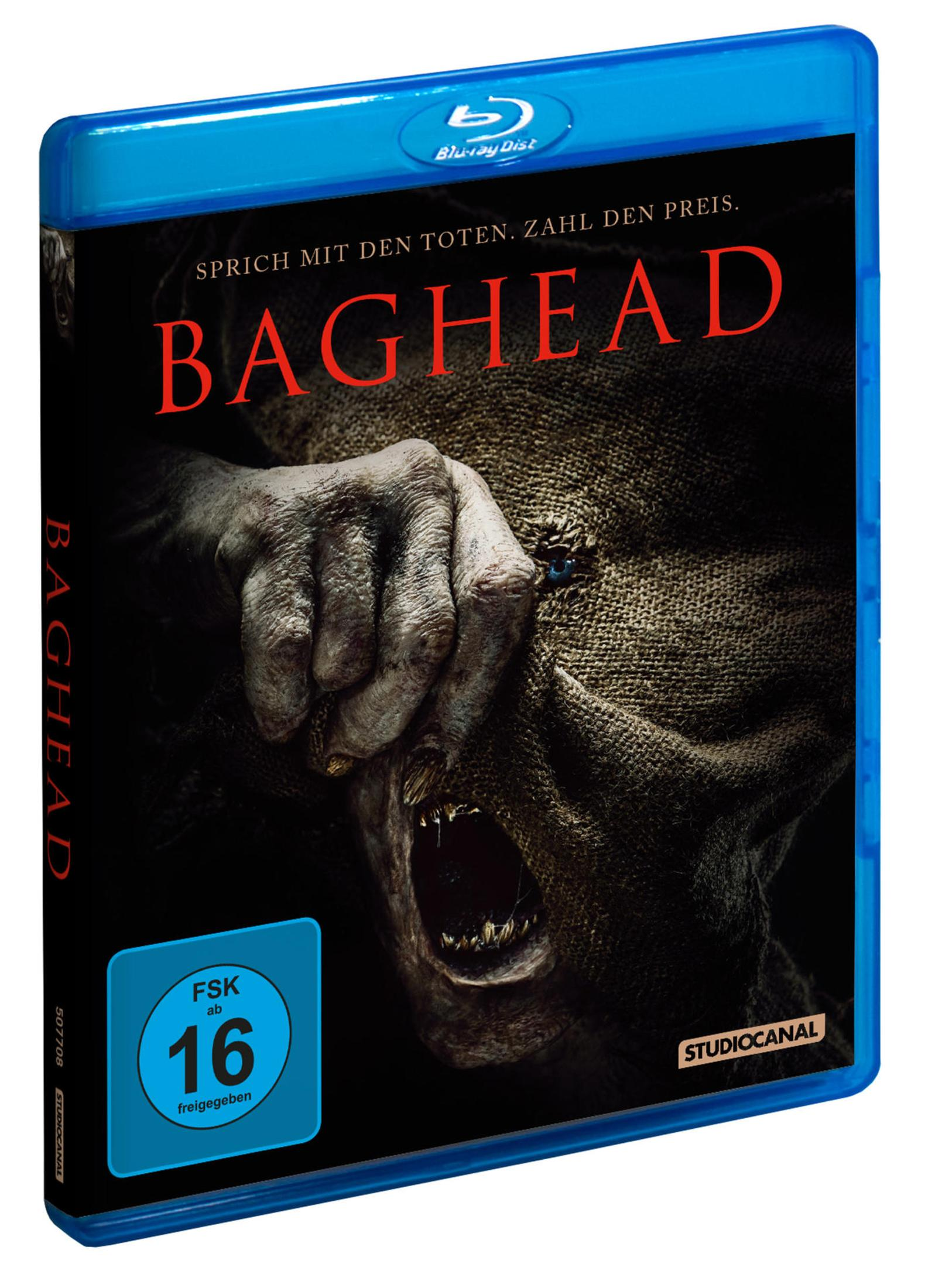 Custodia Blu-ray Baghead con una mano che tiene un sacco di juta sul viso.