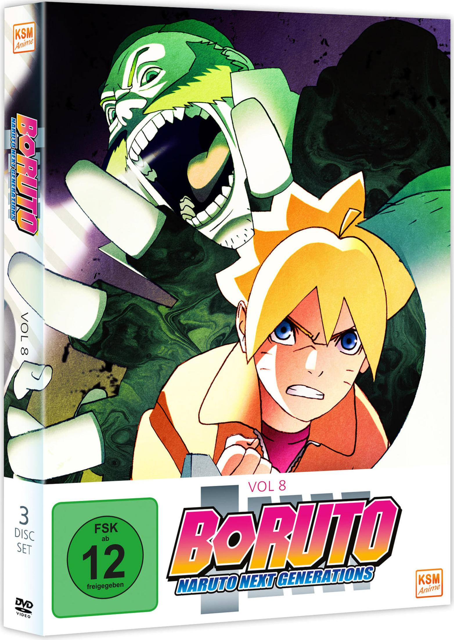 Boruto e un mostro verde su una copertina DVD Vol. 8.