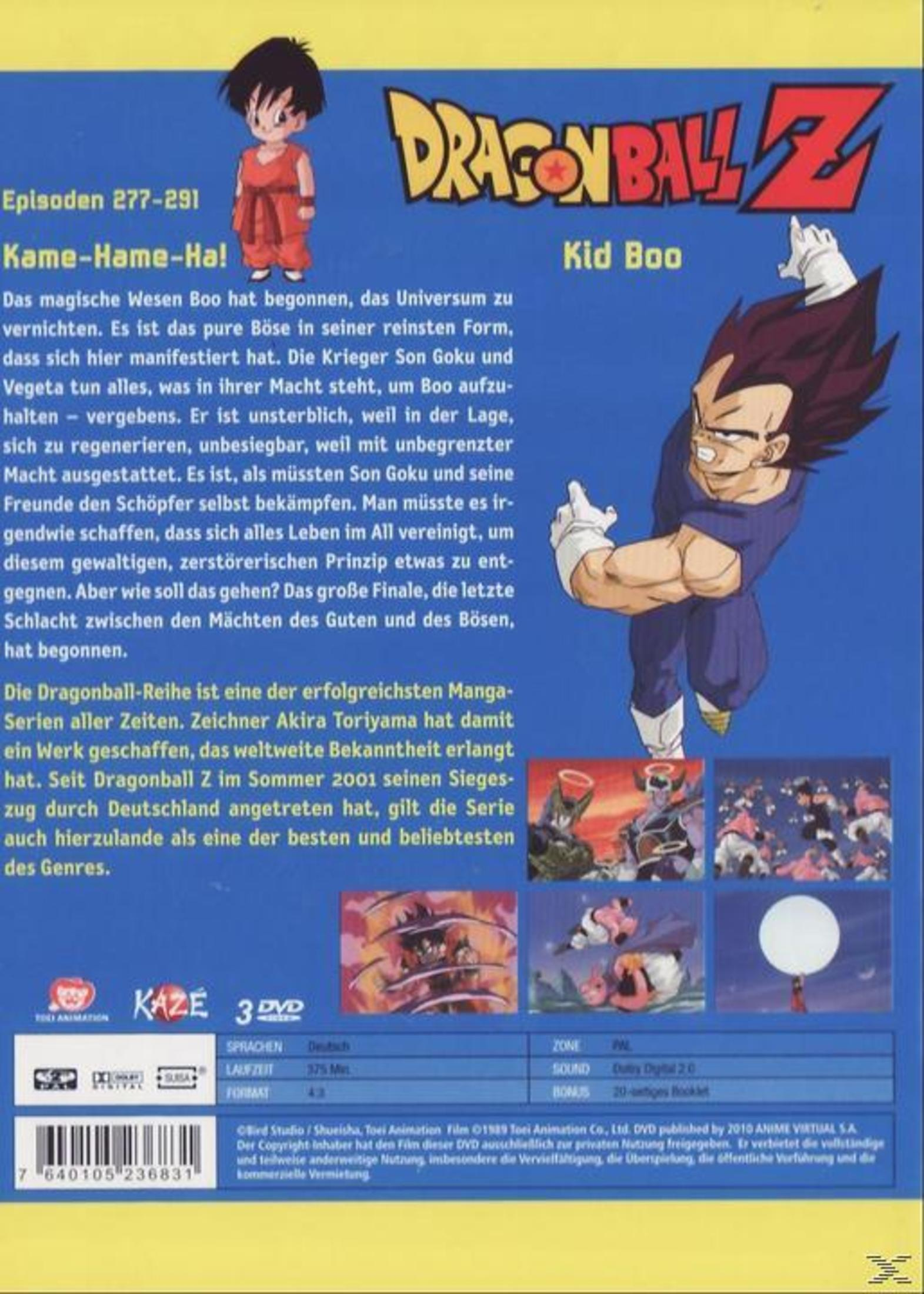 Copertina DVD Dragon Ball Z con Kid Boo e testo sugli episodi 277-291.