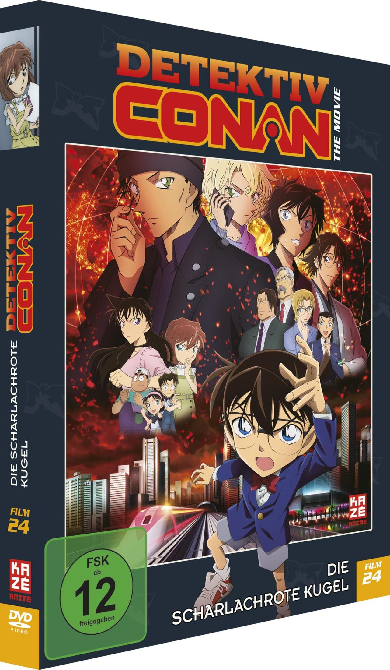 Copertina DVD Detective Conan: La pallottola scarlatta con personaggi e treno.