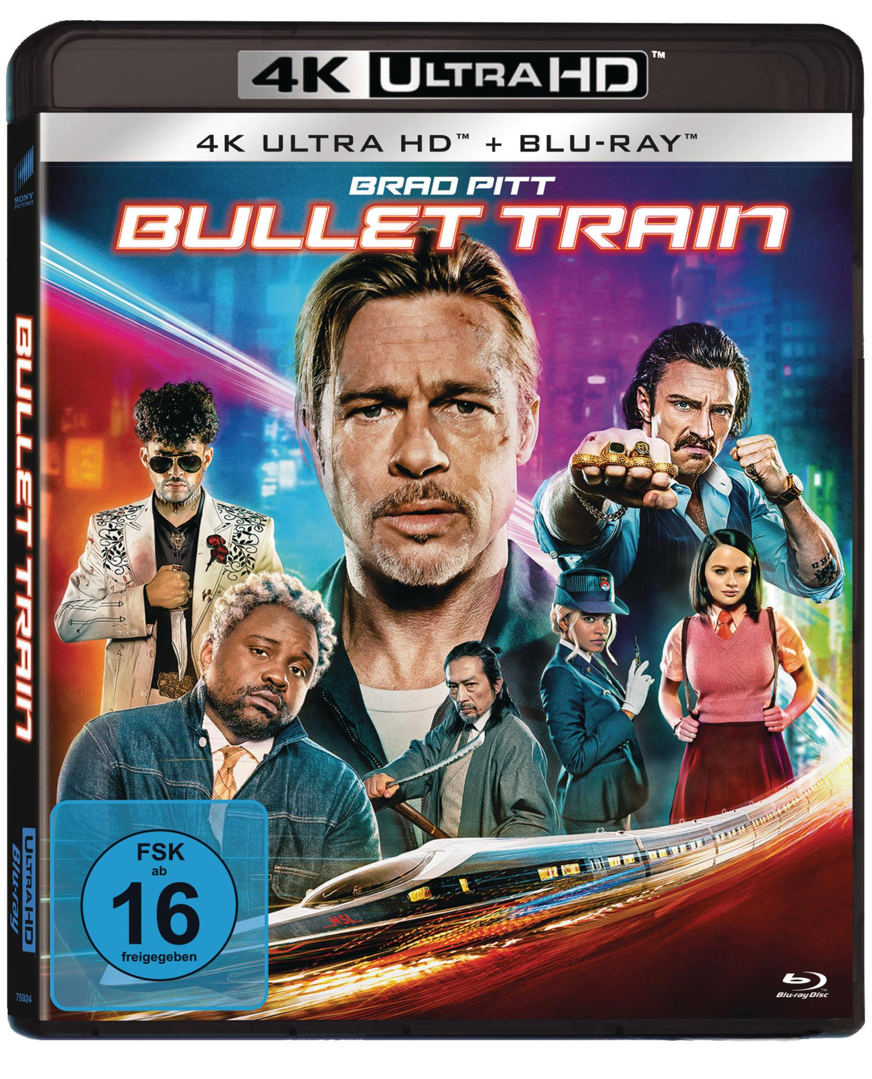 Il poster del film mostra Brad Pitt e altri personaggi davanti a un treno stilizzato.