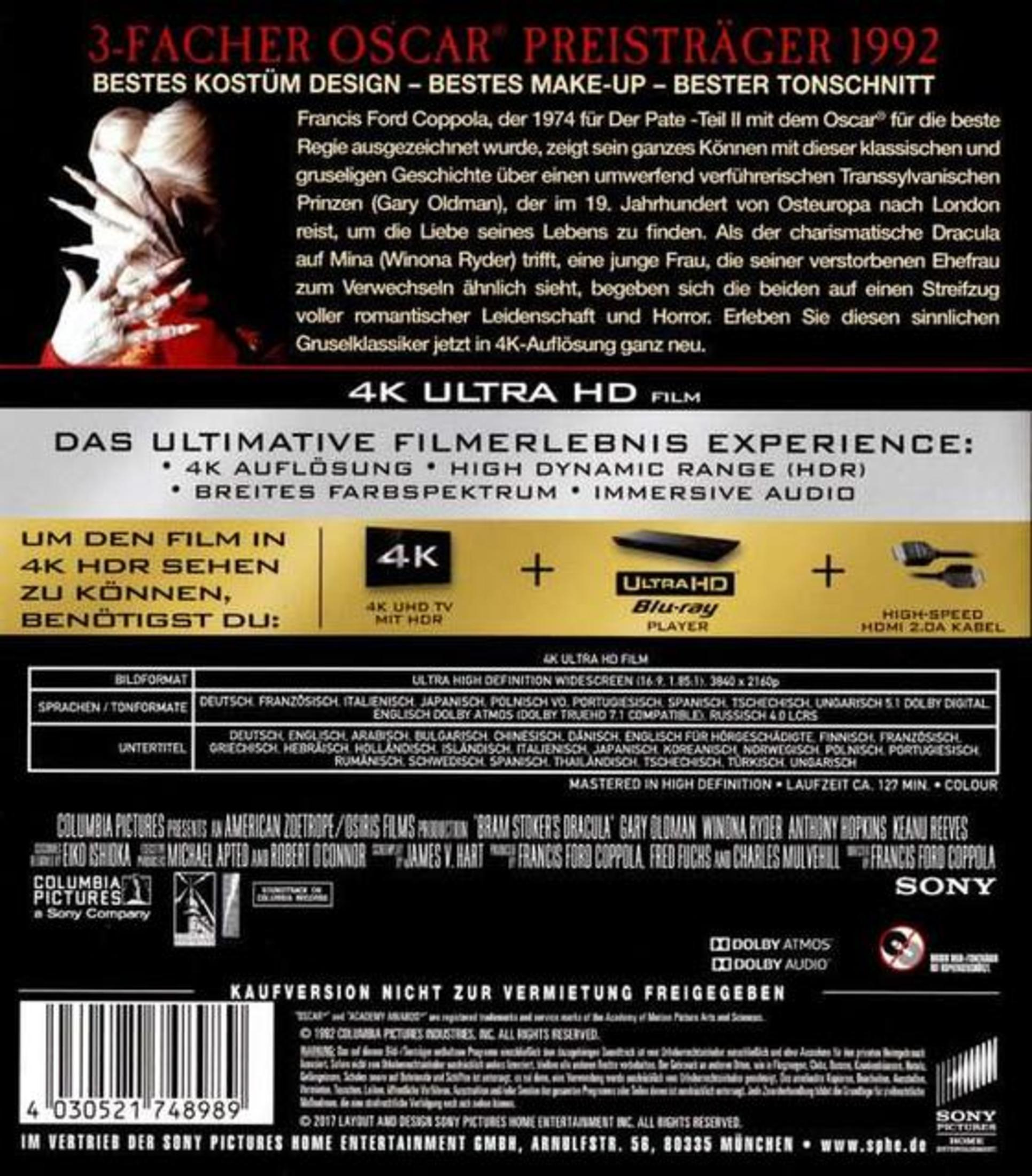 Retro di un Blu-ray 4K di Bram Stokers Dracula.