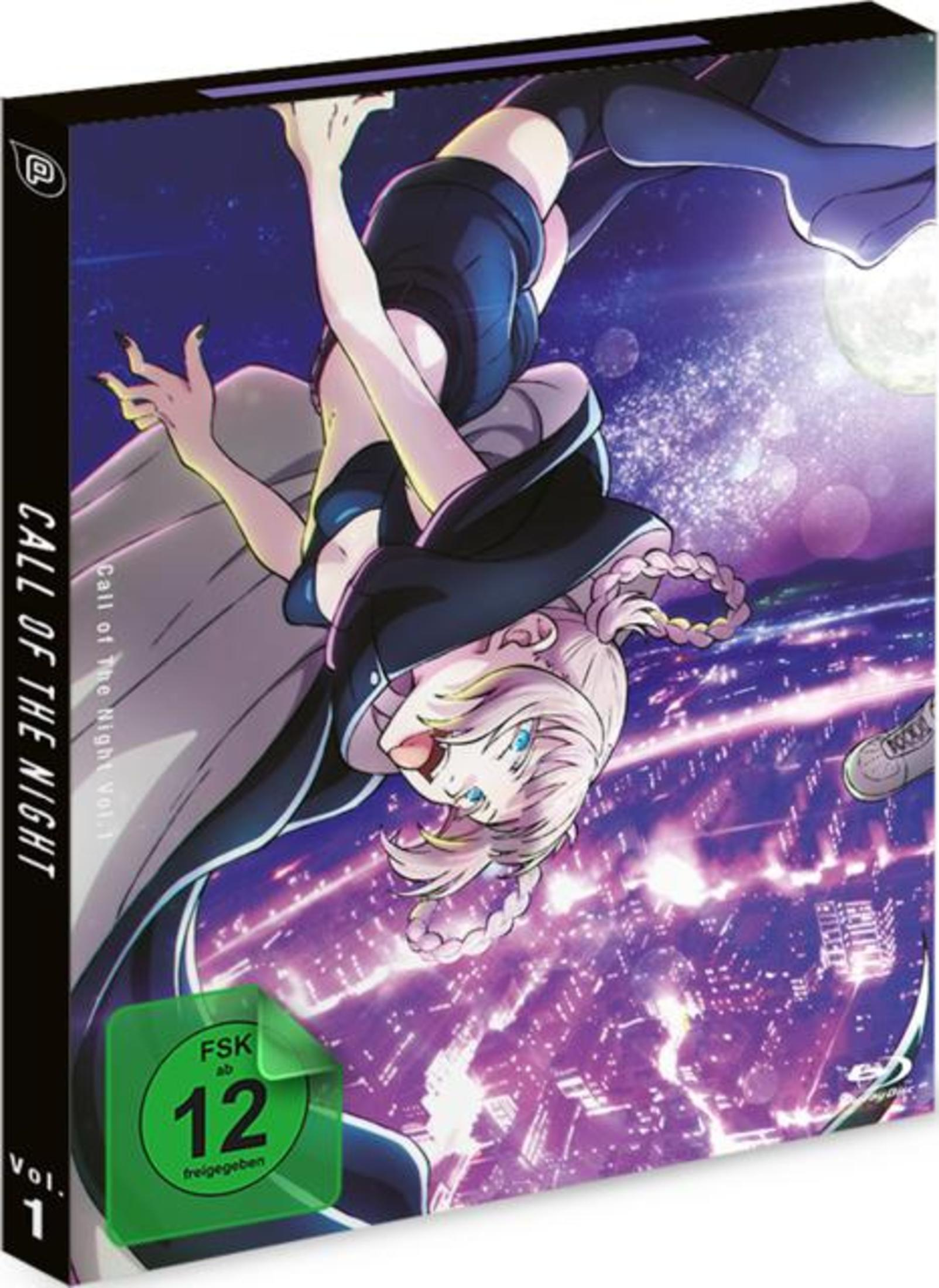 Copertina anime: ragazza davanti a paesaggio urbano notturno e luna piena.