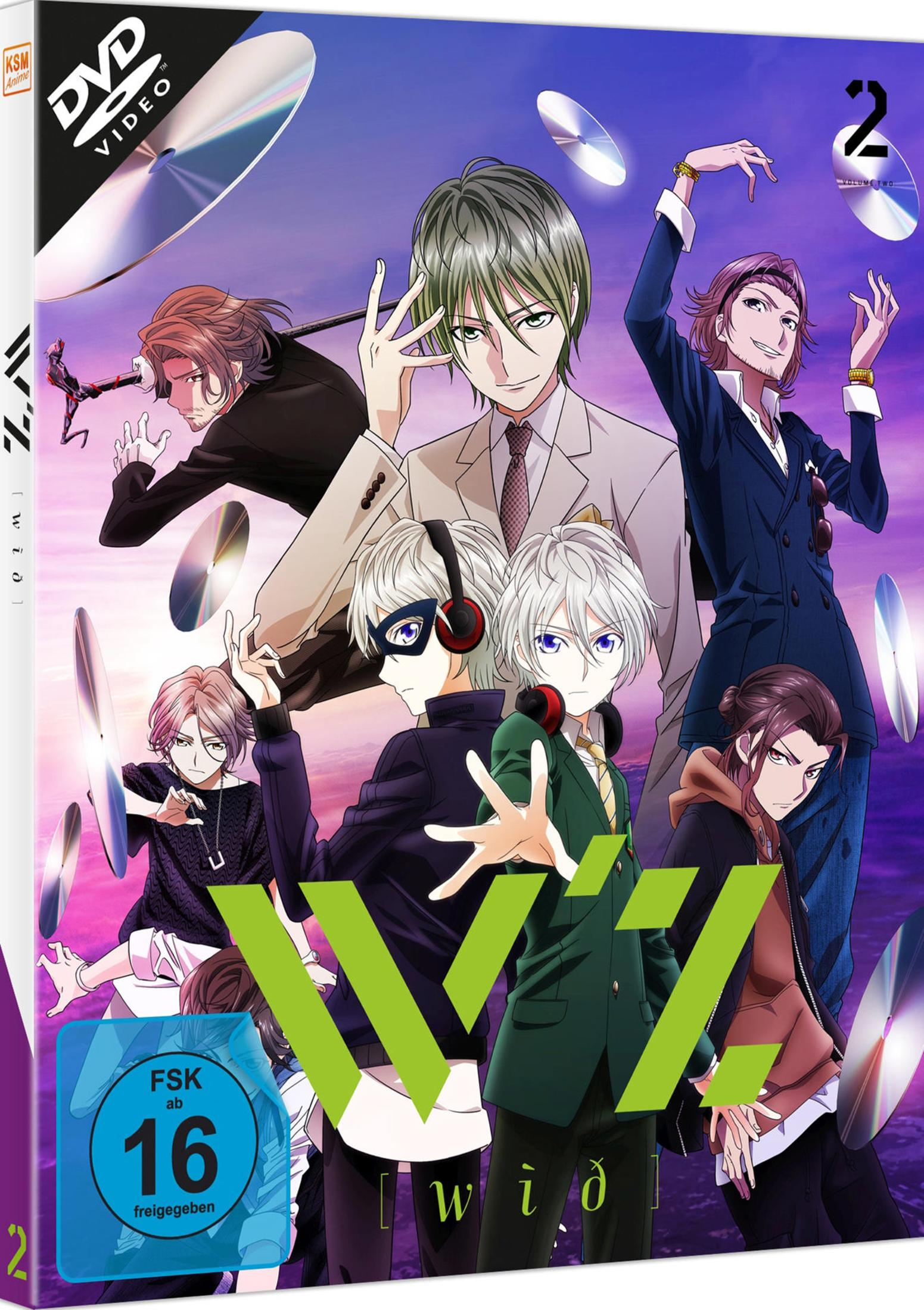 Copertina DVD anime con sette uomini e CD fluttuanti su cielo viola.