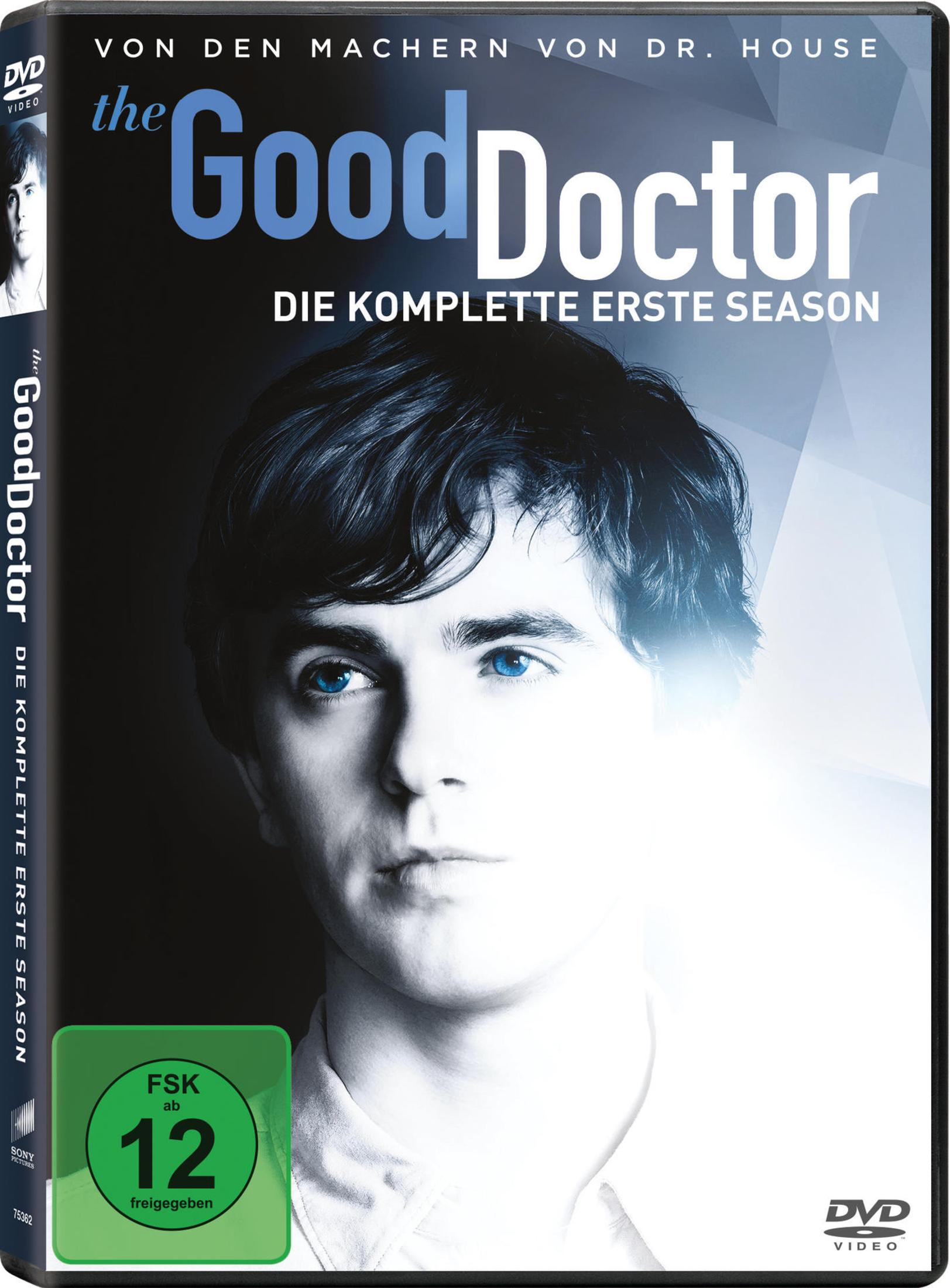 Copertina DVD con volto di giovane uomo occhi blu. 'The Good Doctor'.