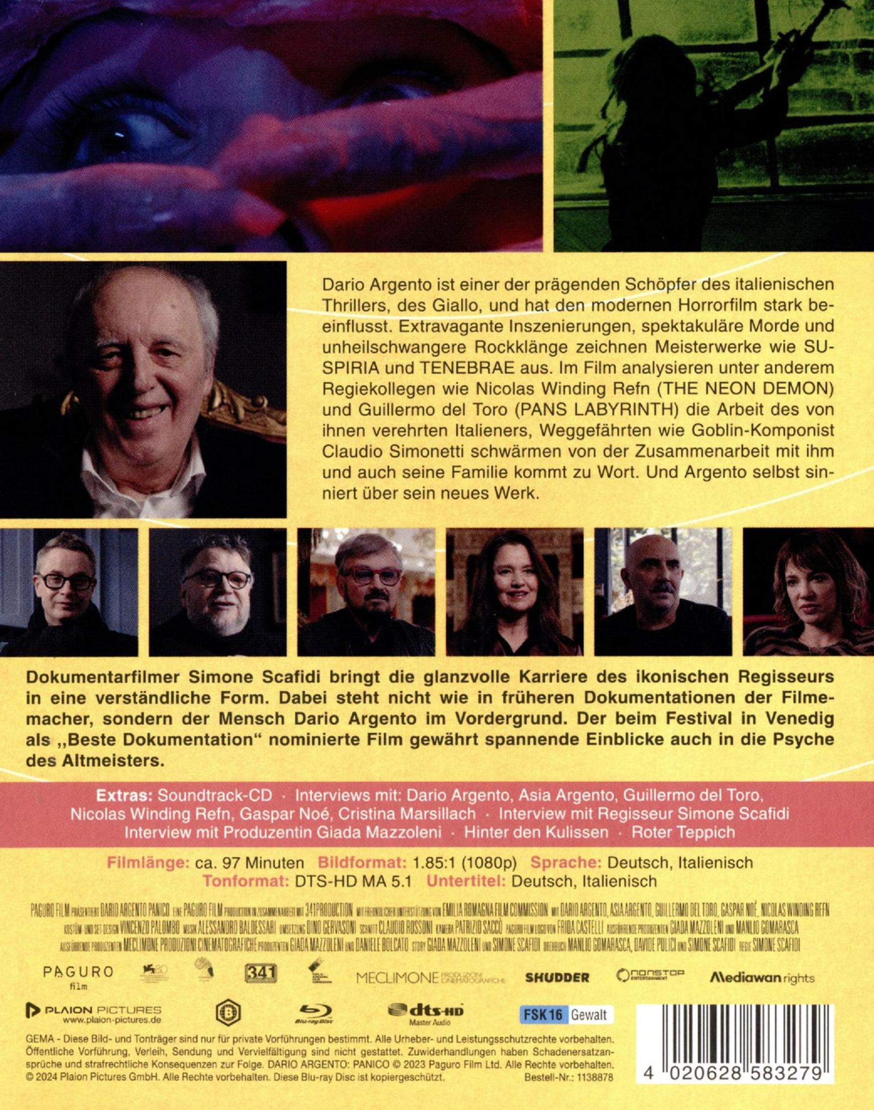 Poster del film Dario Argento: Panico con ritratti e testo.