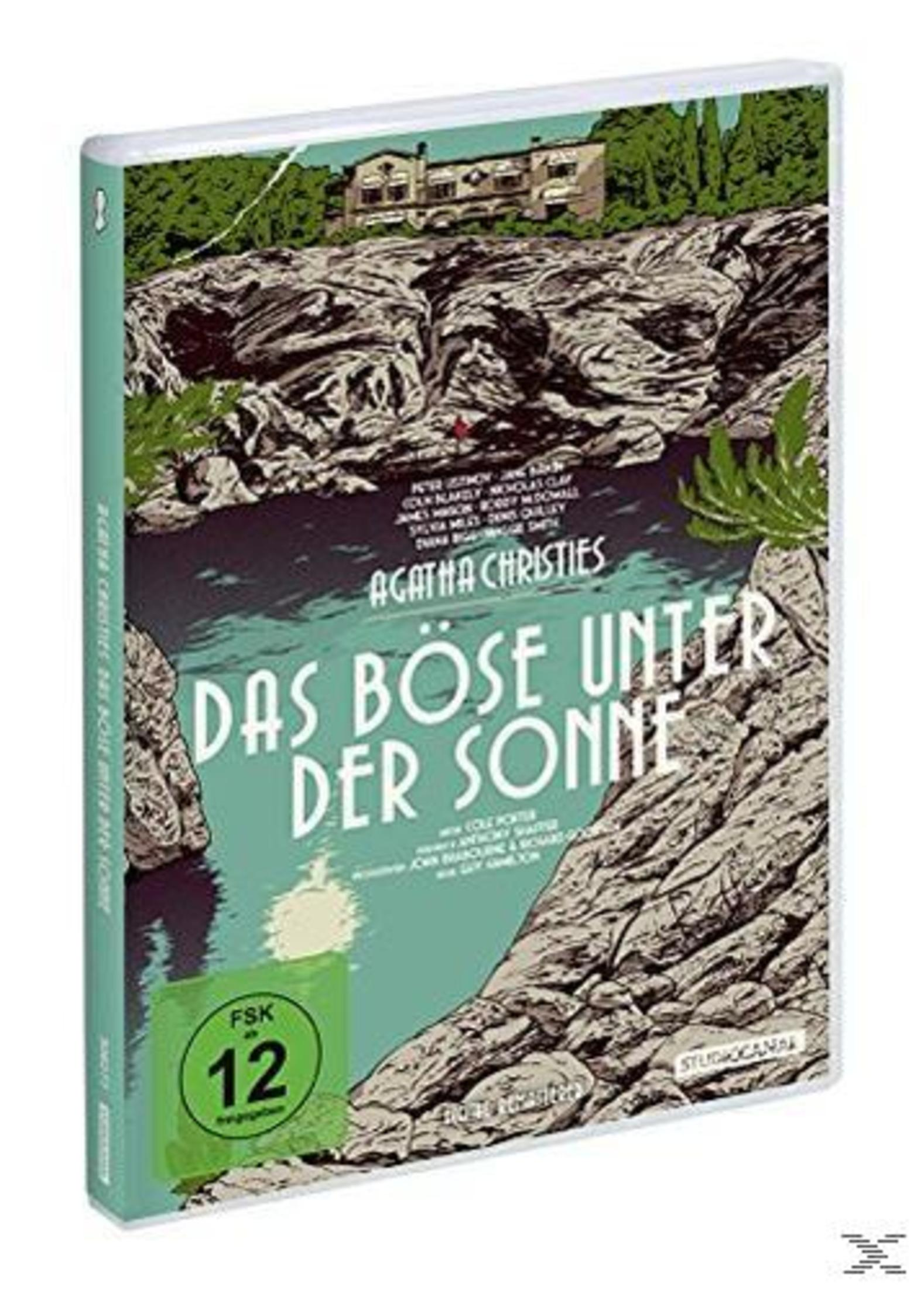 DVD-Hülle mit Agatha Christie 'Das Böse unter der Sonne'. Villa am Hang über Wasser.
