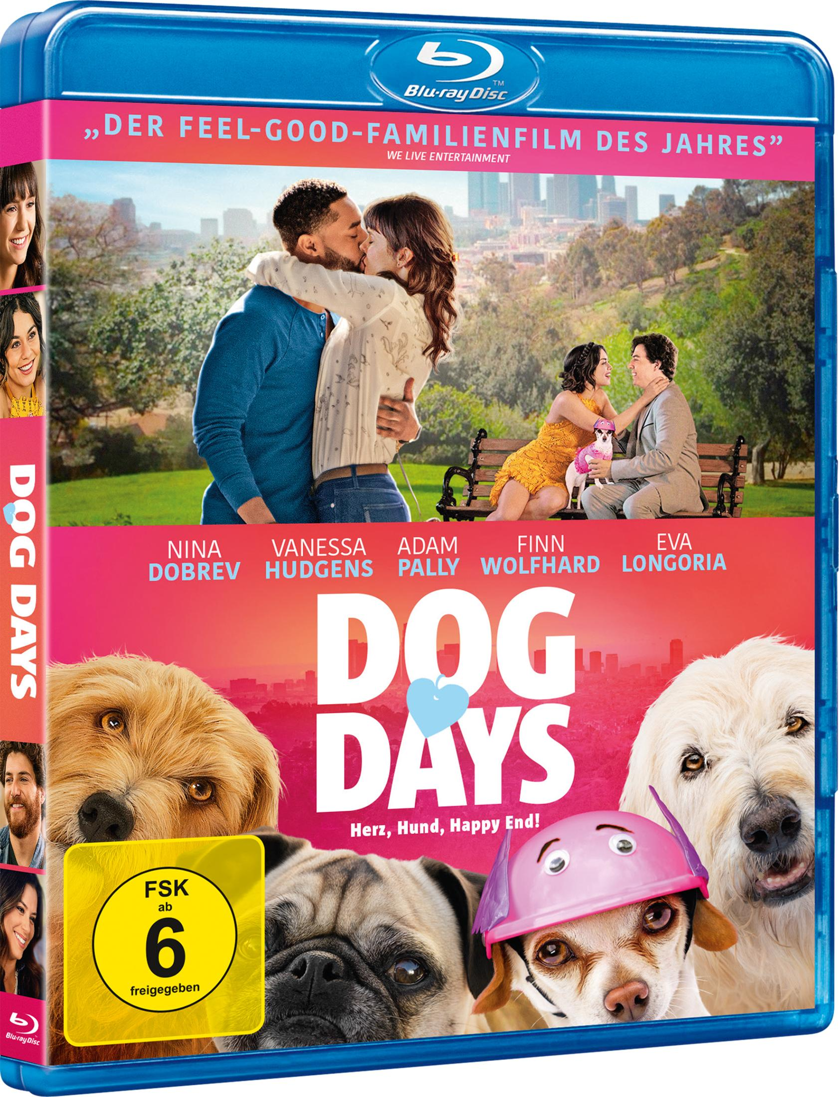 Copertina Blu-ray "Dog Days" con attori e cani, "film feel-good".
