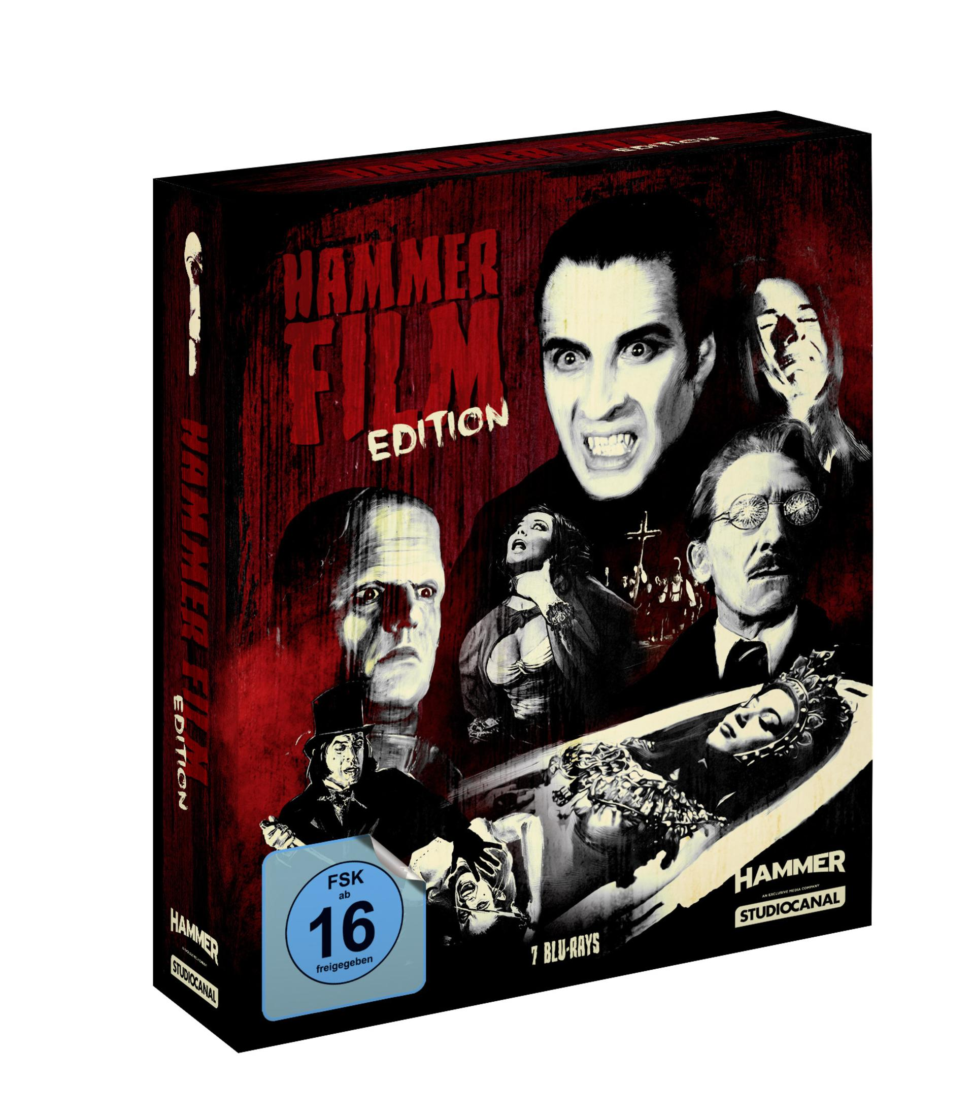 Scatola con Hammer Film Edition e sigillo FSK 16. Motivo horror con varie facce.