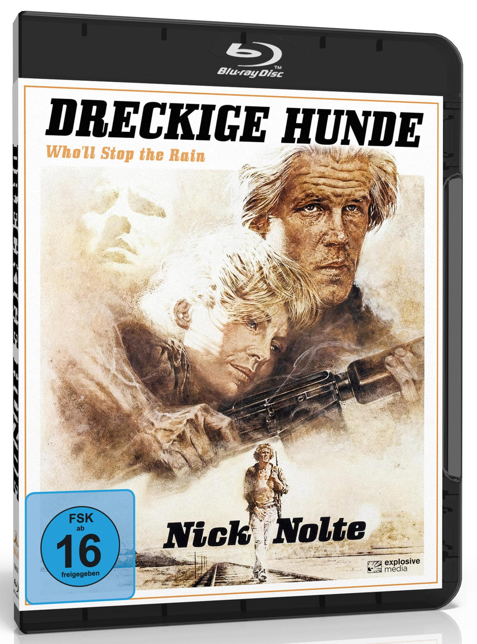 Blu-ray Hülle: DRECKIGE HUNDE mit Nick Nolte, Mann und Frau mit Waffe.