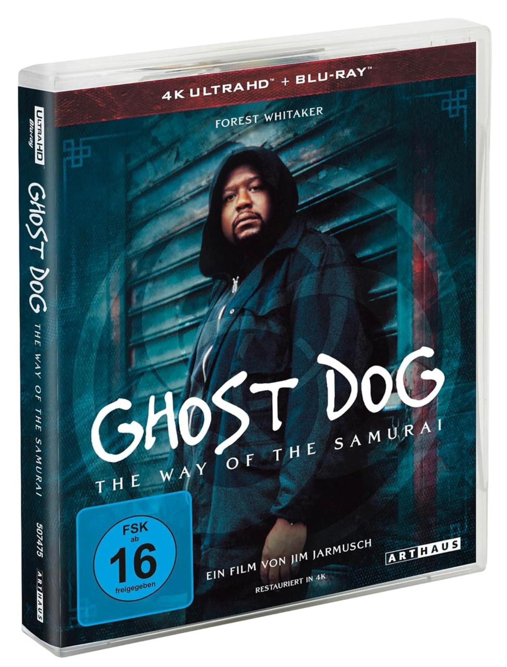 Copertina Blu-ray Ghost Dog con Forest Whitaker in felpa con cappuccio, FSK 16.