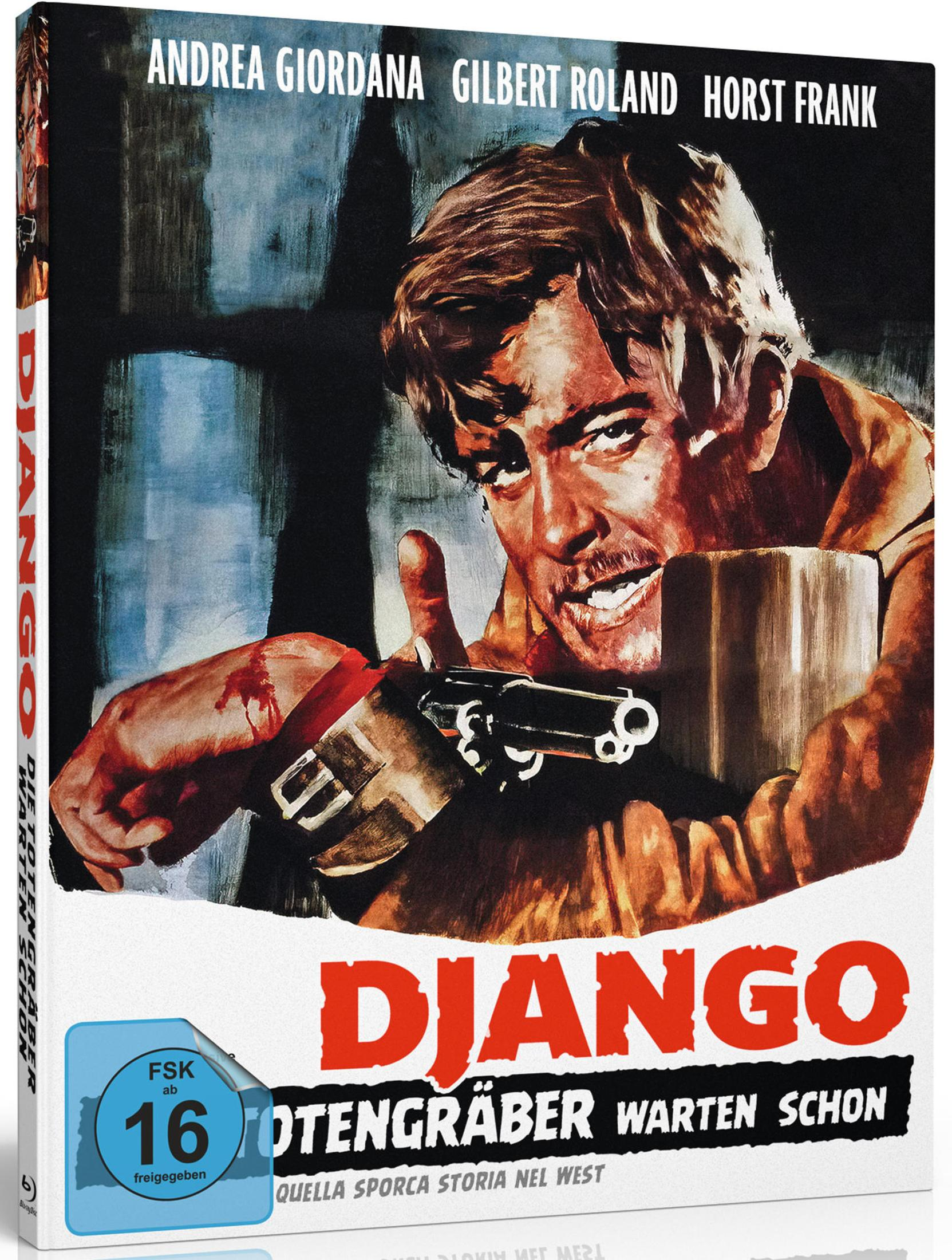 Un uomo con pistola e mano insanguinata, titolo "DJANGO" sulla copertina.
