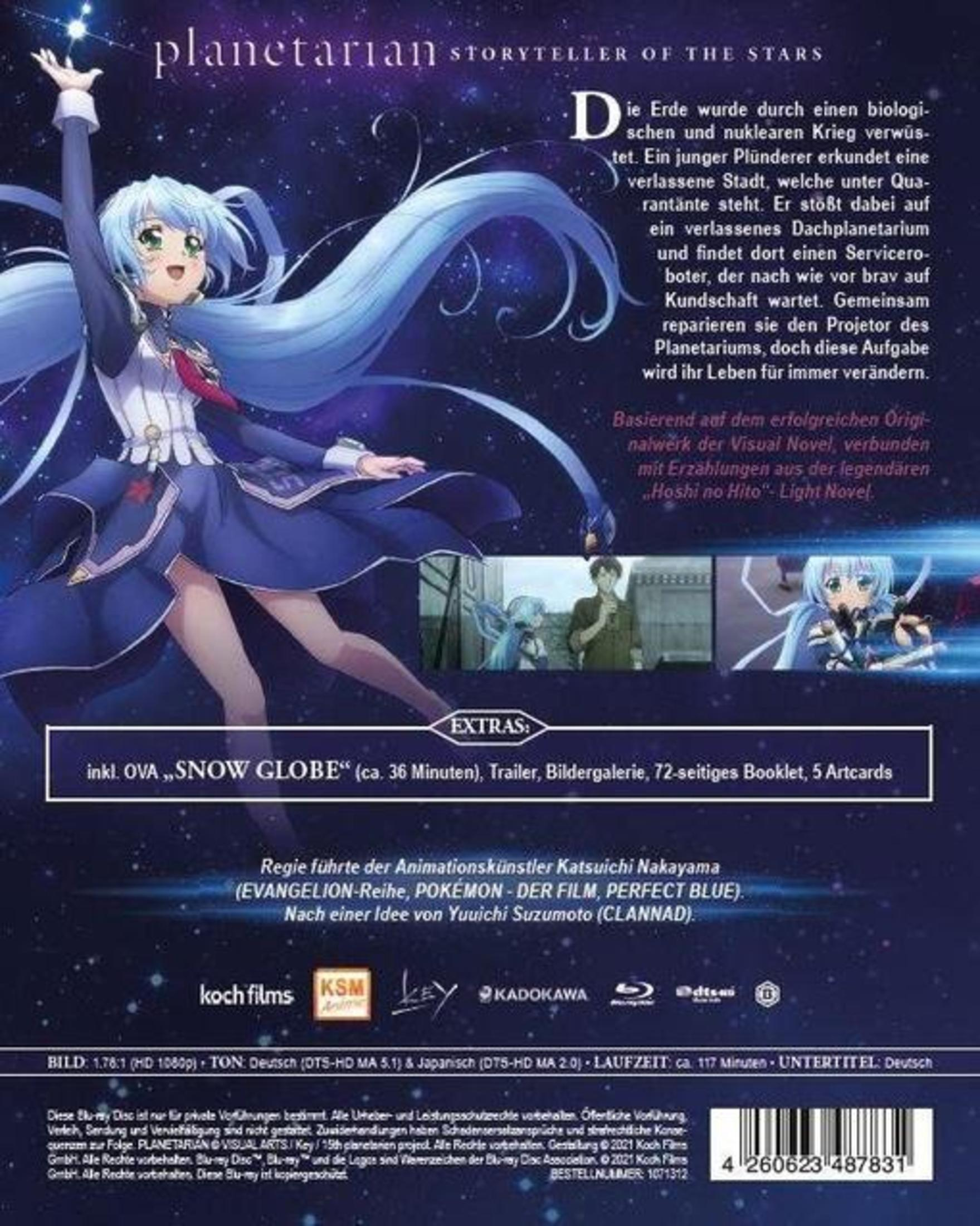 Ragazza anime con capelli blu davanti al cielo stellato, titolo e testo.