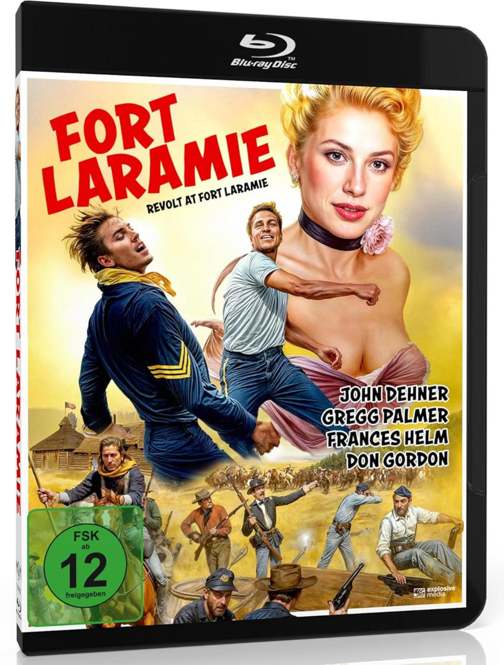 Poster del film 'Fort Laramie'. Uomini in abiti western. Valutazione FSK 12.