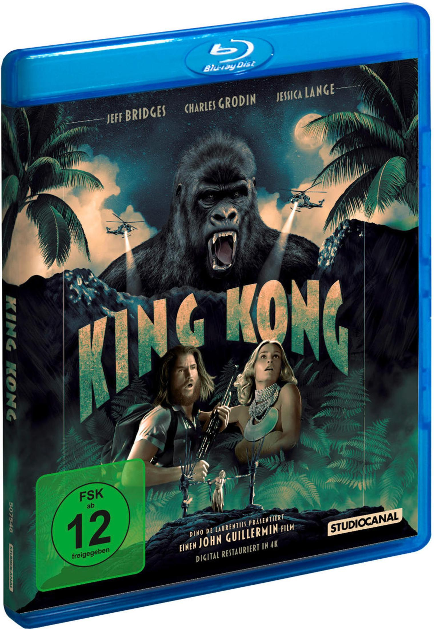 Blu-ray King Kong: Un gorilla minaccia gli elicotteri mentre Jeff Bridges e Jessica Lange fuggono.