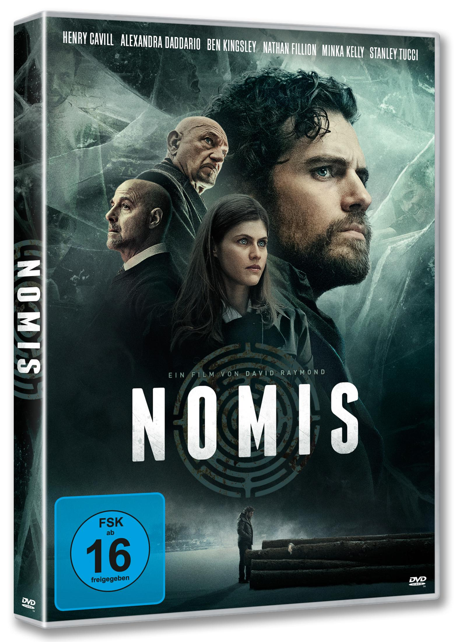 DVD-Cover: Männer und eine Frau mit ernstem Blick, Titel 'NOMIS'.