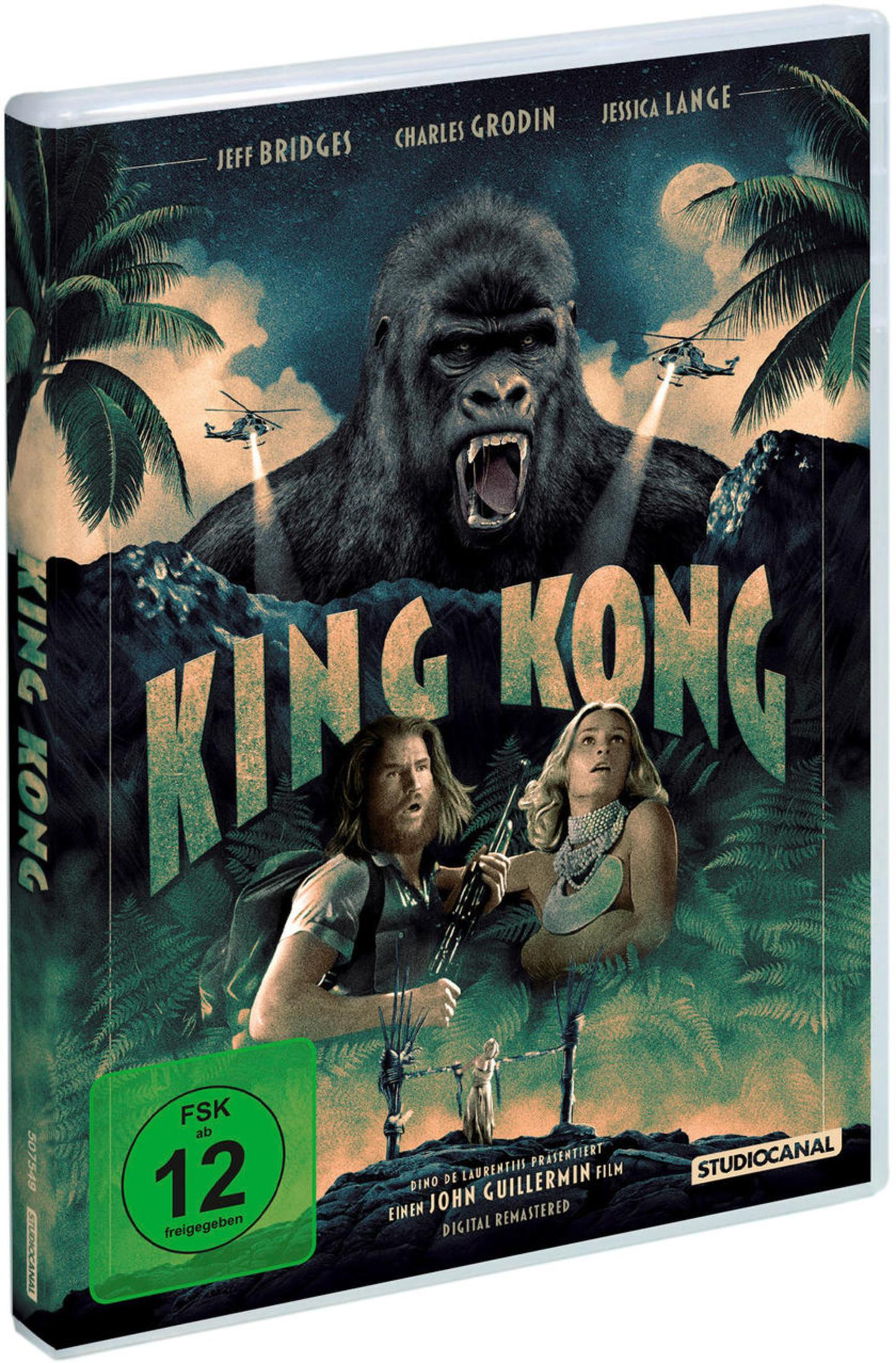 King Kong Filmcover mit Gorilla, Helikoptern und Schauspielern. FSK 12.