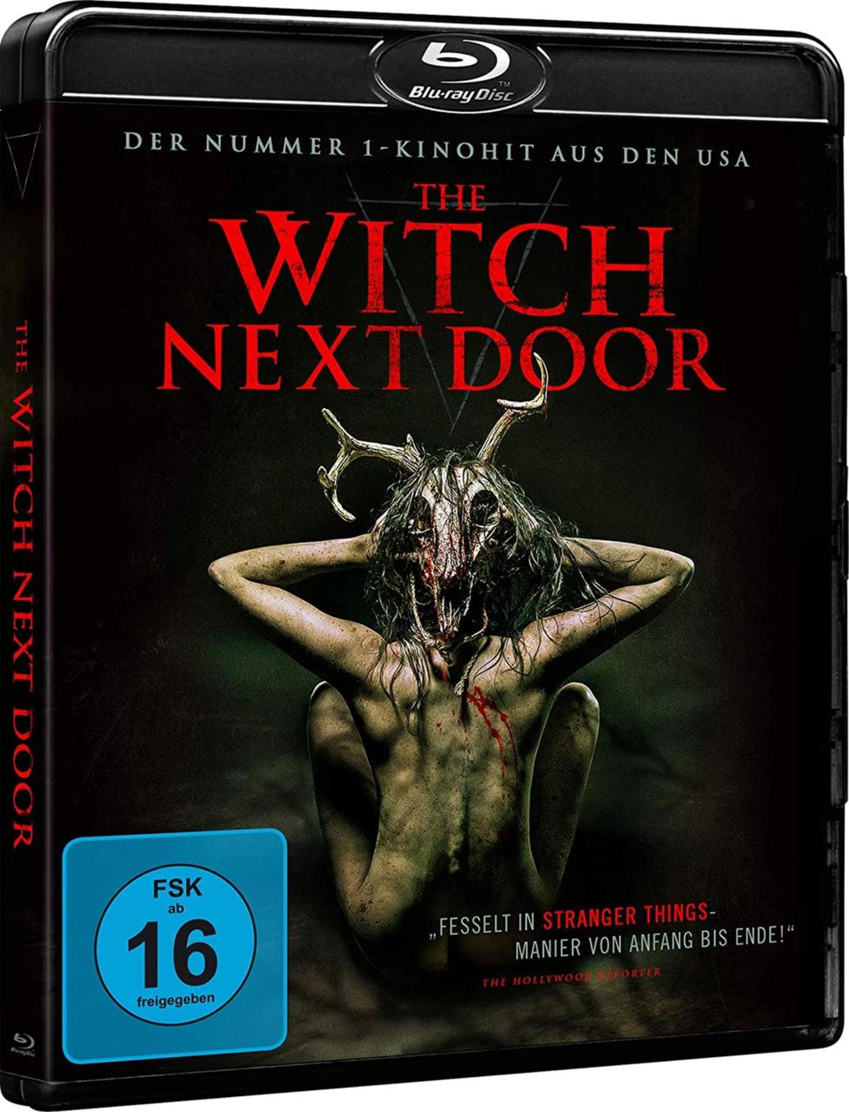 Copertina Blu-ray: creatura raccapricciante con maschera di corna, titolo "The Witch Next Door".